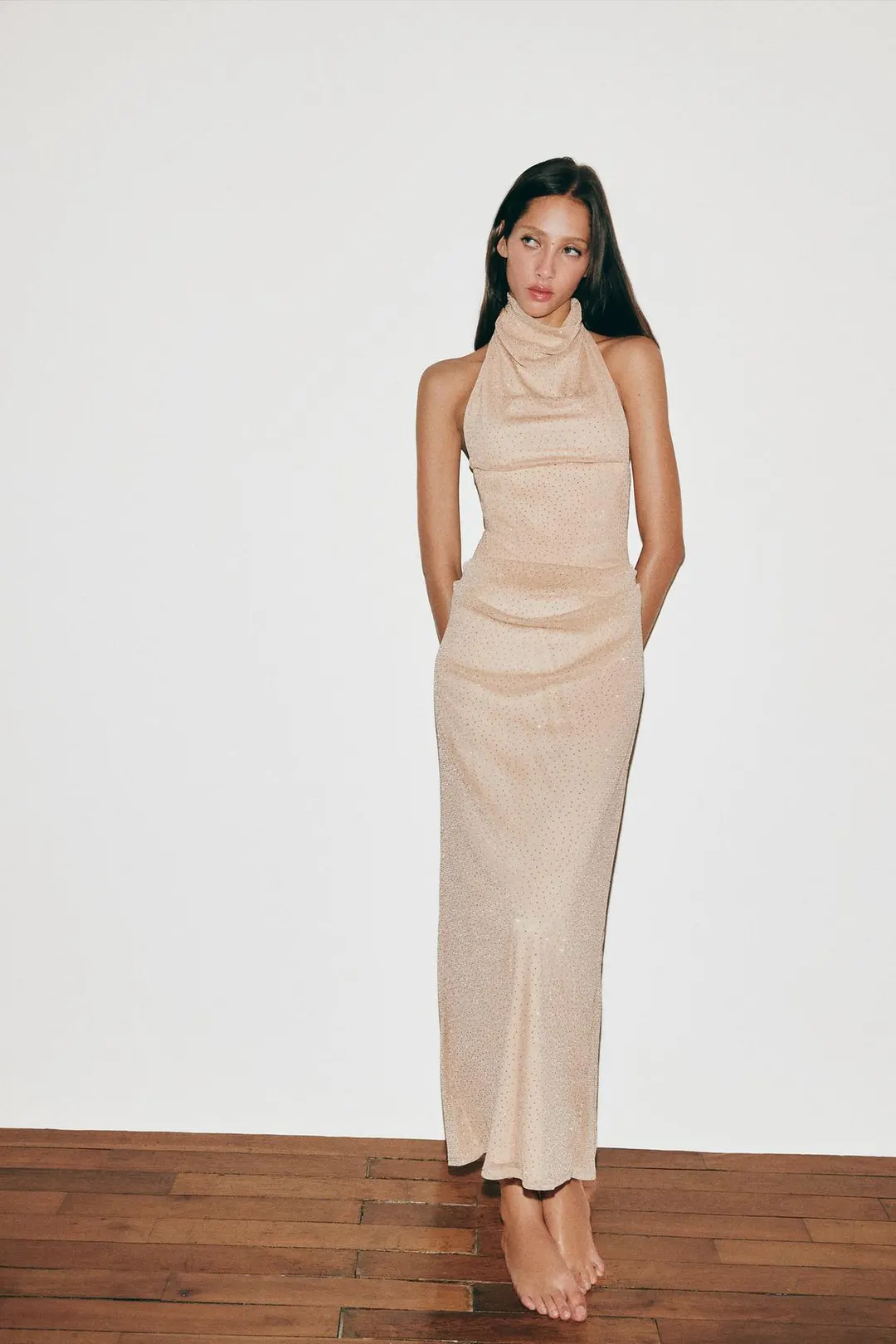 Корсетное платье с блестками и бретелью халтер, Zara