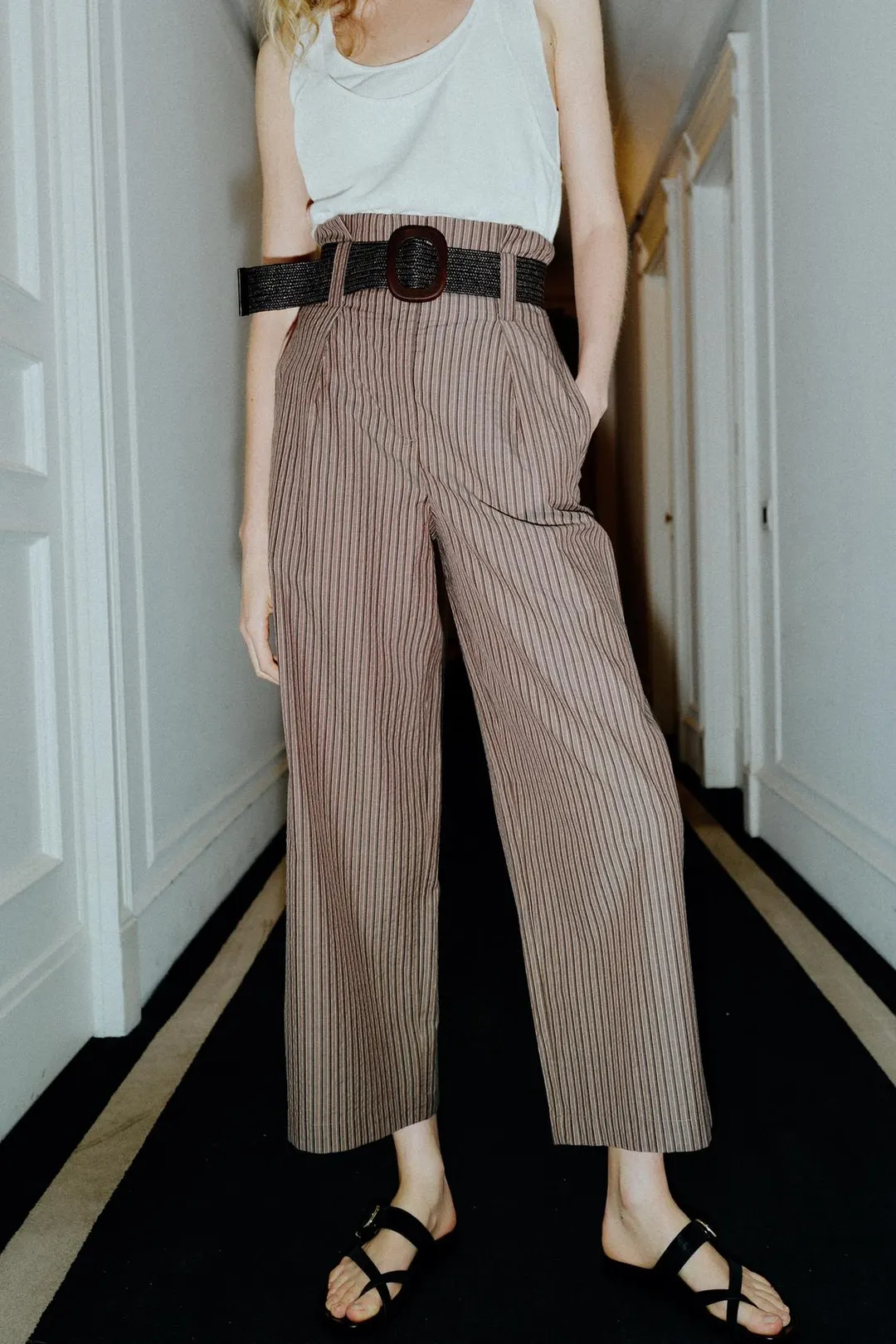 Брюки в полоску с ремнем, Zara