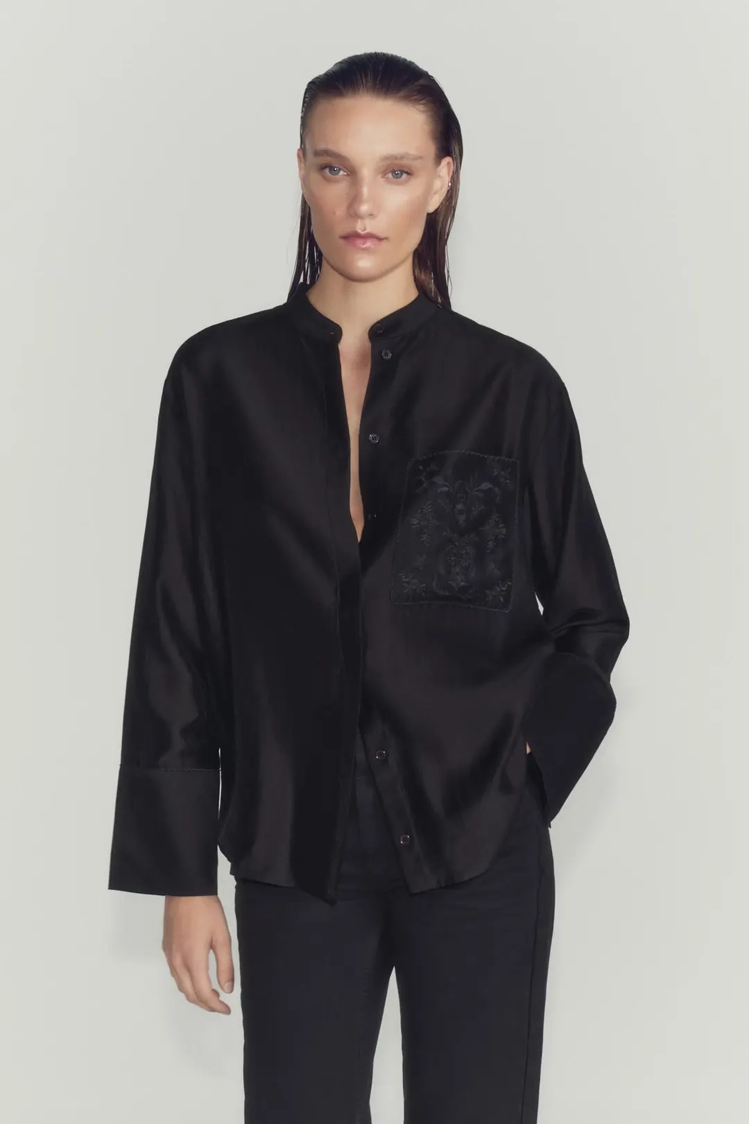 Рубашка с вышитым карманом ZW Collection, Zara