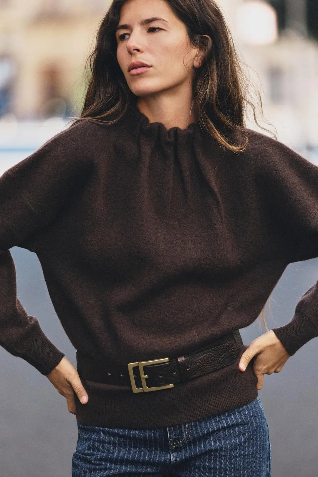 Вязаный джемпер со сборками у горловины, Zara