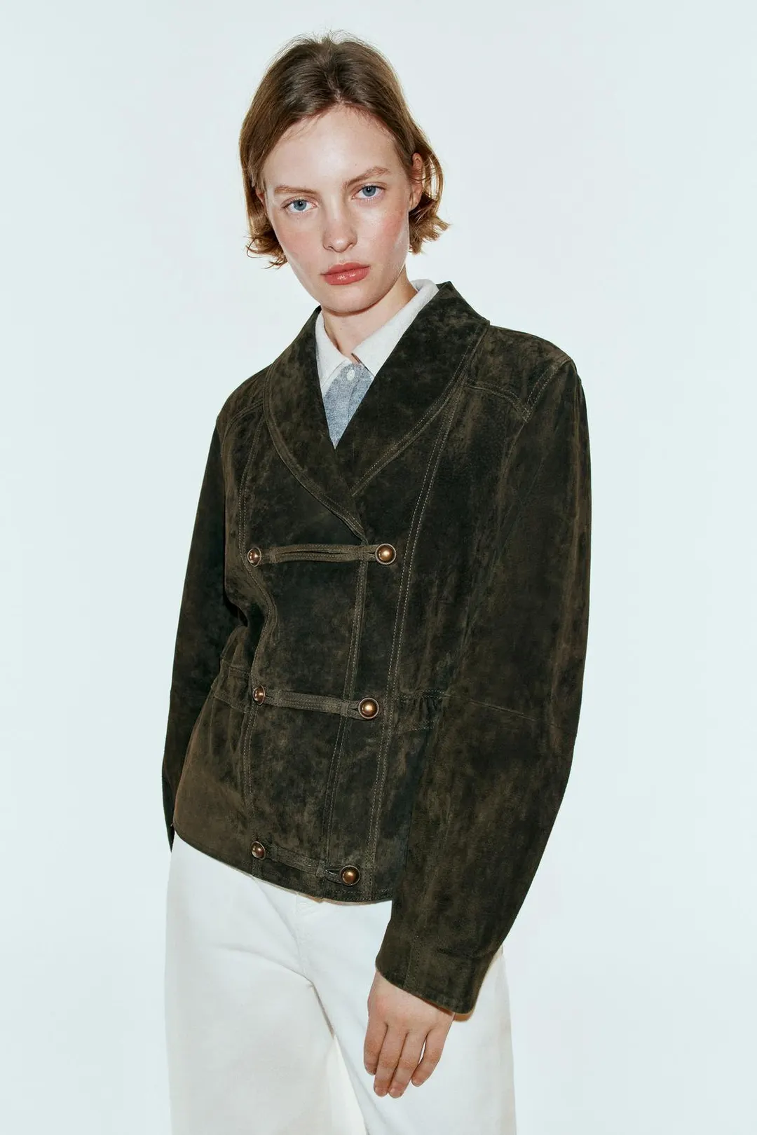 Куртка из 100% кожи с застежкой-клевант, Zara