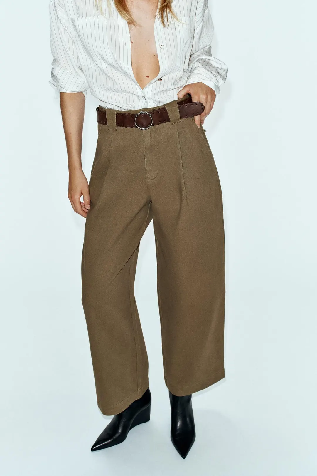 Широкие брюки с защипами и поясом, Zara