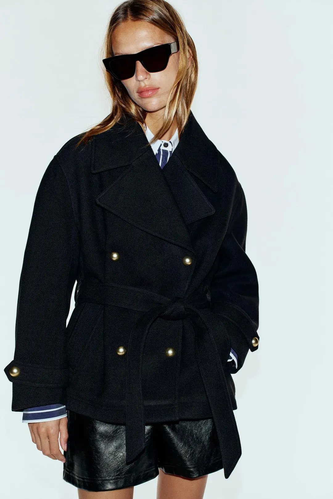 Двубортное пальто с поясом, Zara