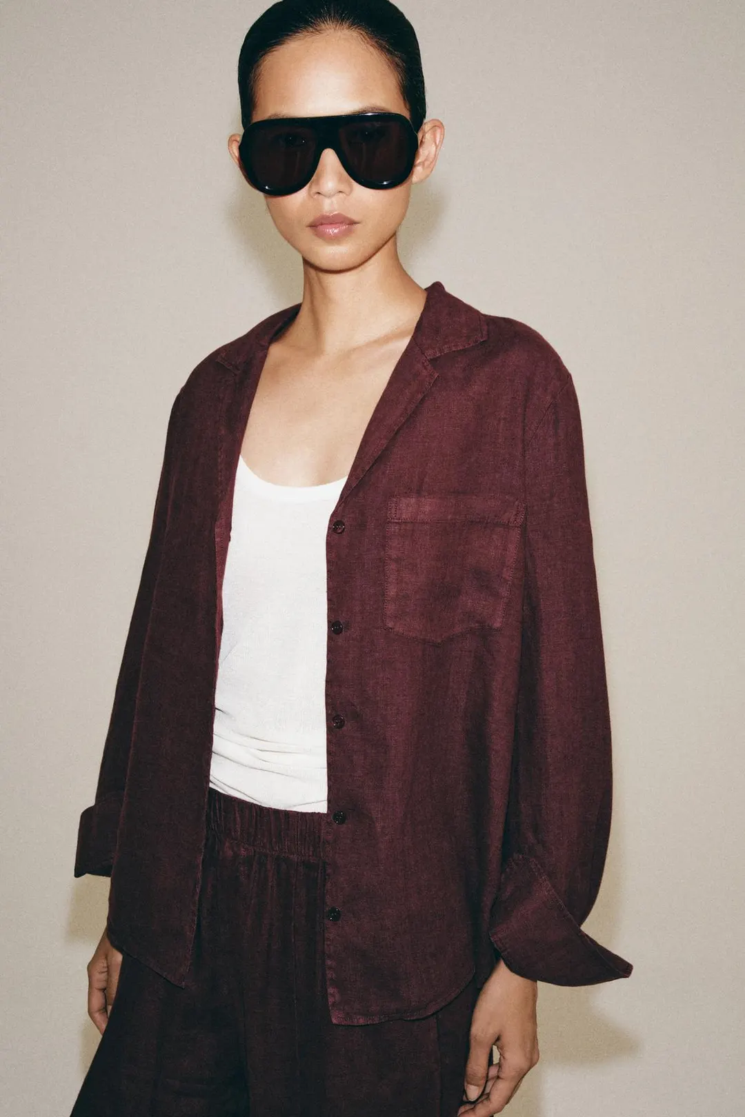 Рубашка из 100% льна с карманом ZW Collection, Zara