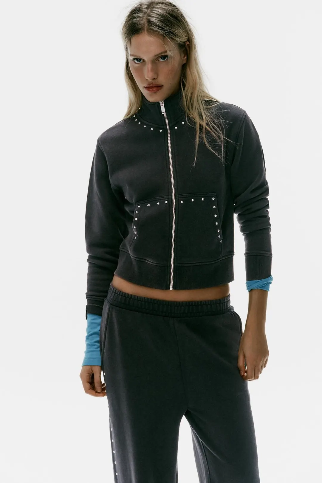 Куртка с эффектом варки и заклепками, Zara