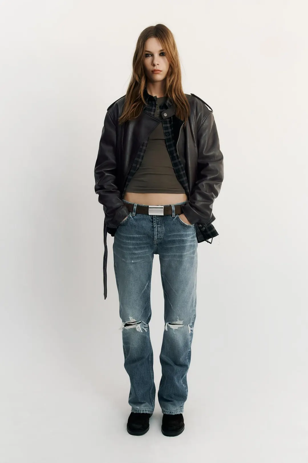 Джинсы прямые рваные TRF с низкой посадкой, Zara