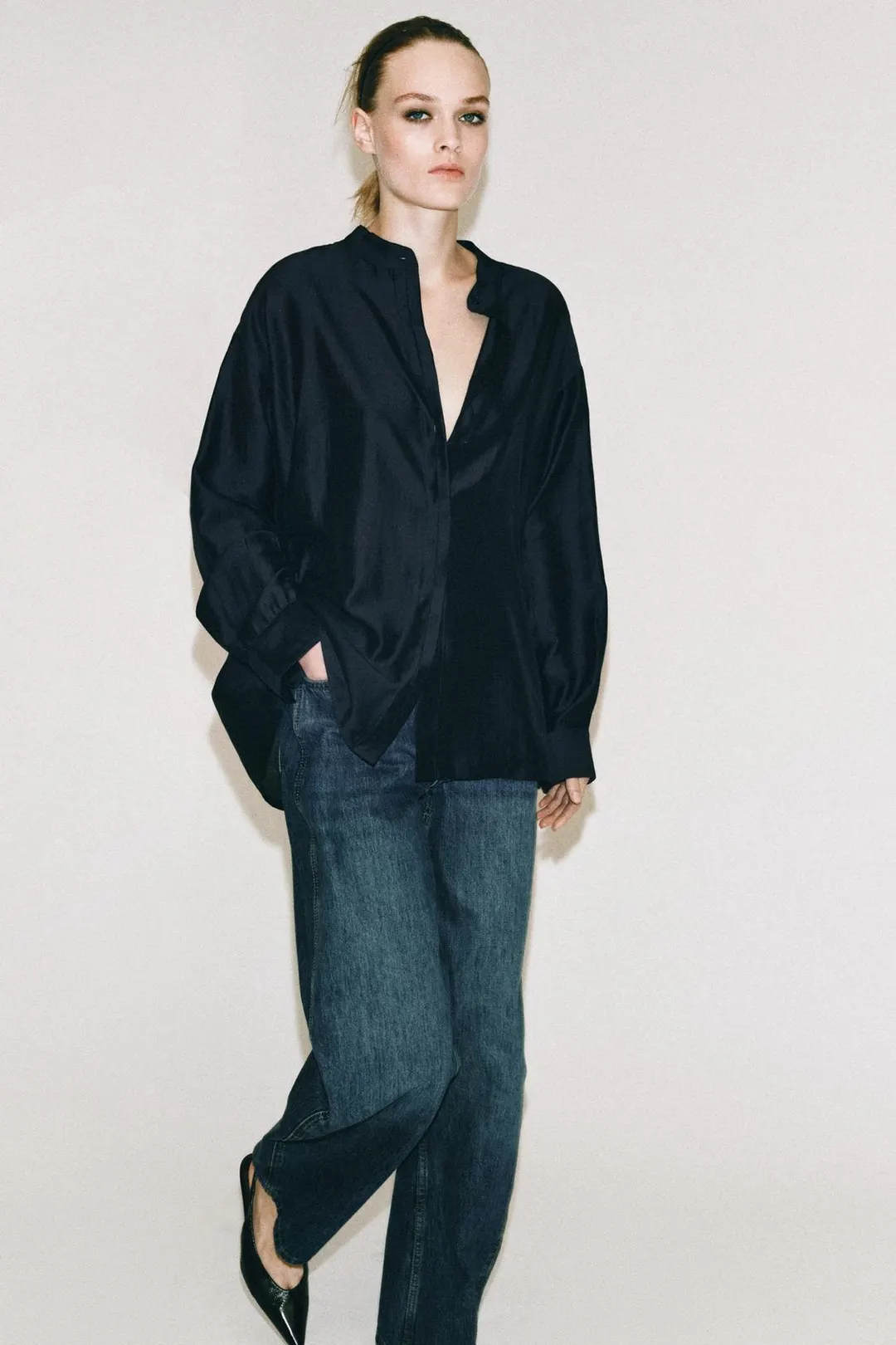 Рубашка с воротником-стойкой ZW Collection, Zara