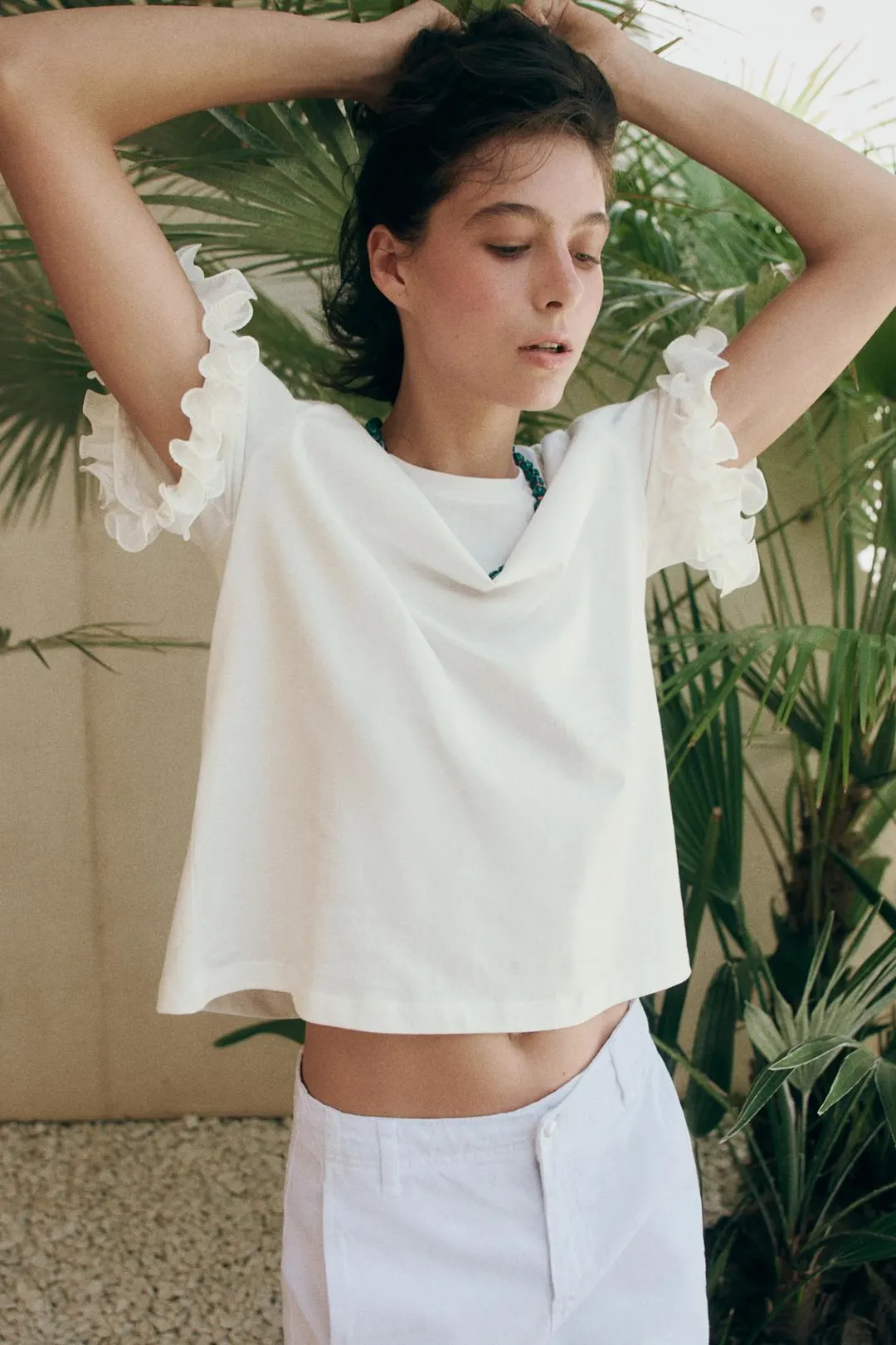 Хлопковая футболка с оборкой, Zara