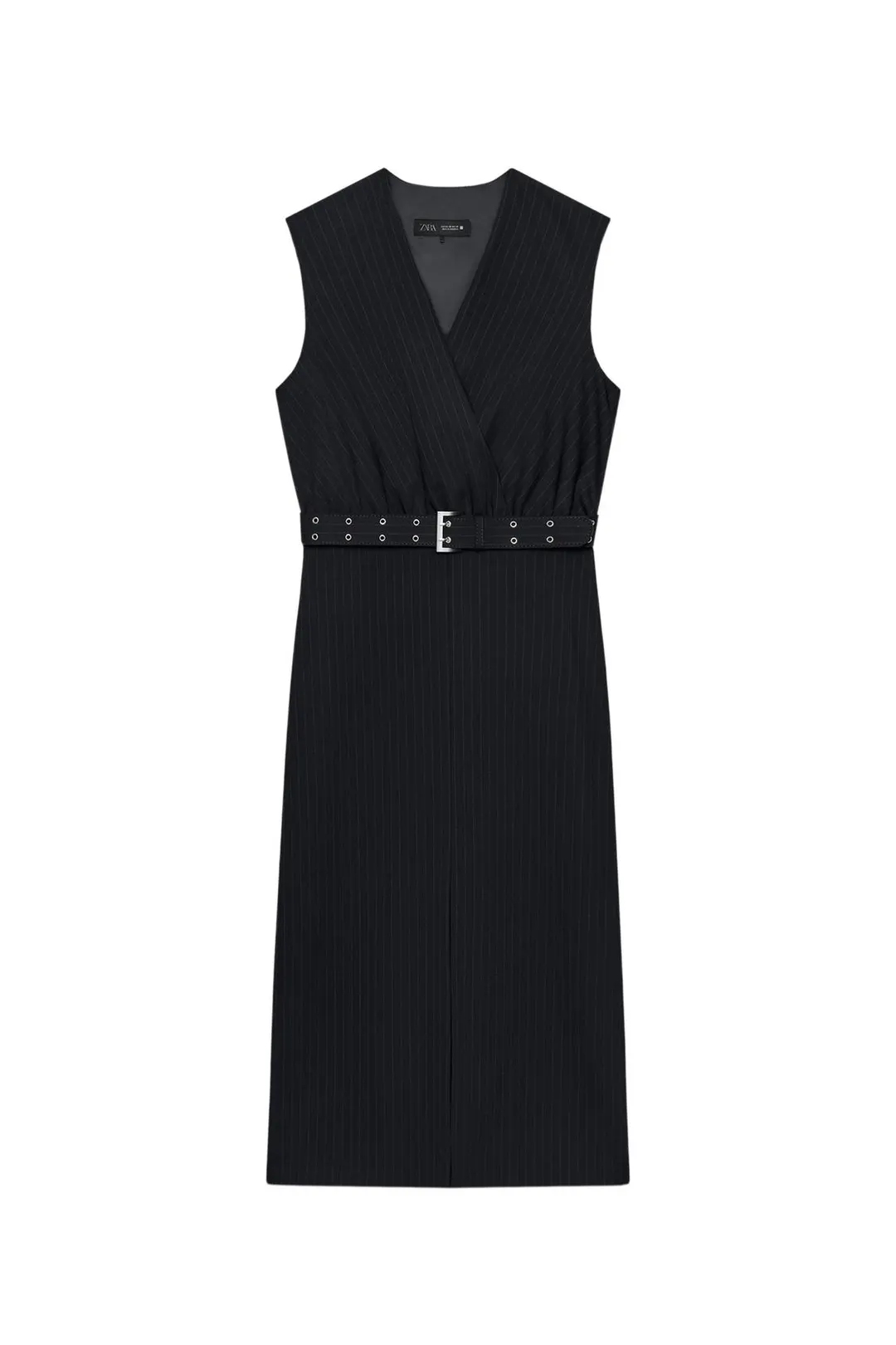 Платье в тонкую полоску с поясом, Zara