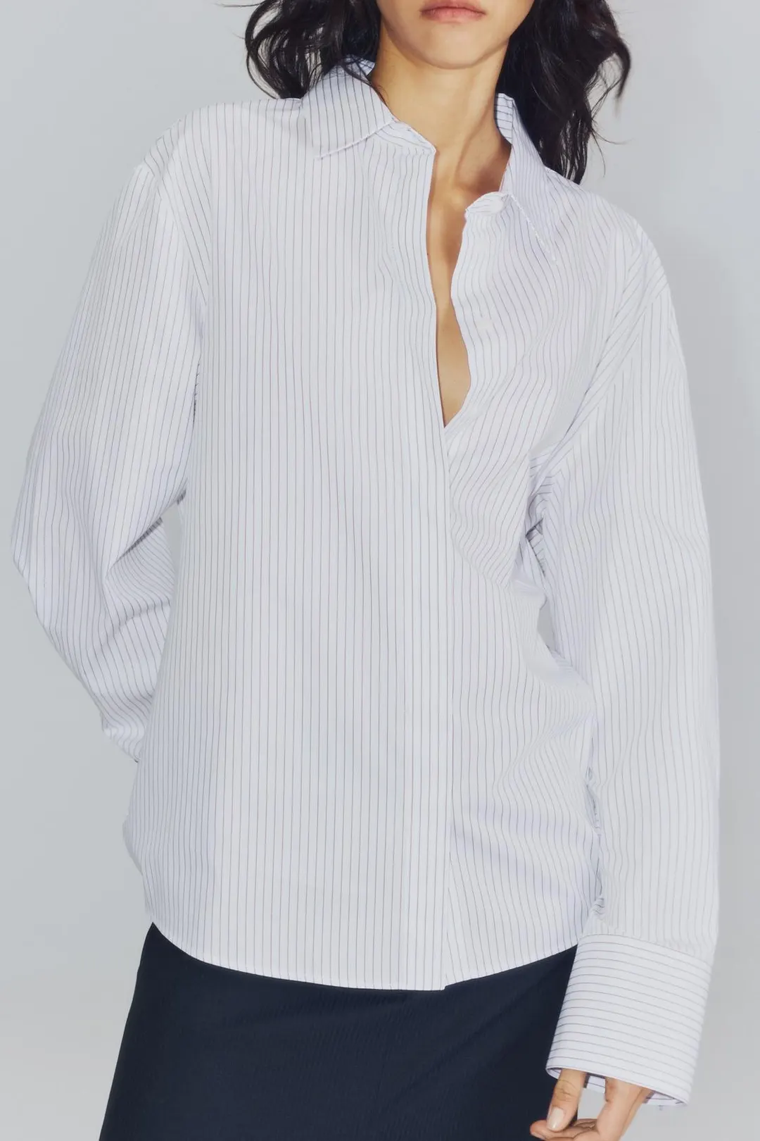 Рубашка в полоску с хлястиками на талии ZW Collection, Zara