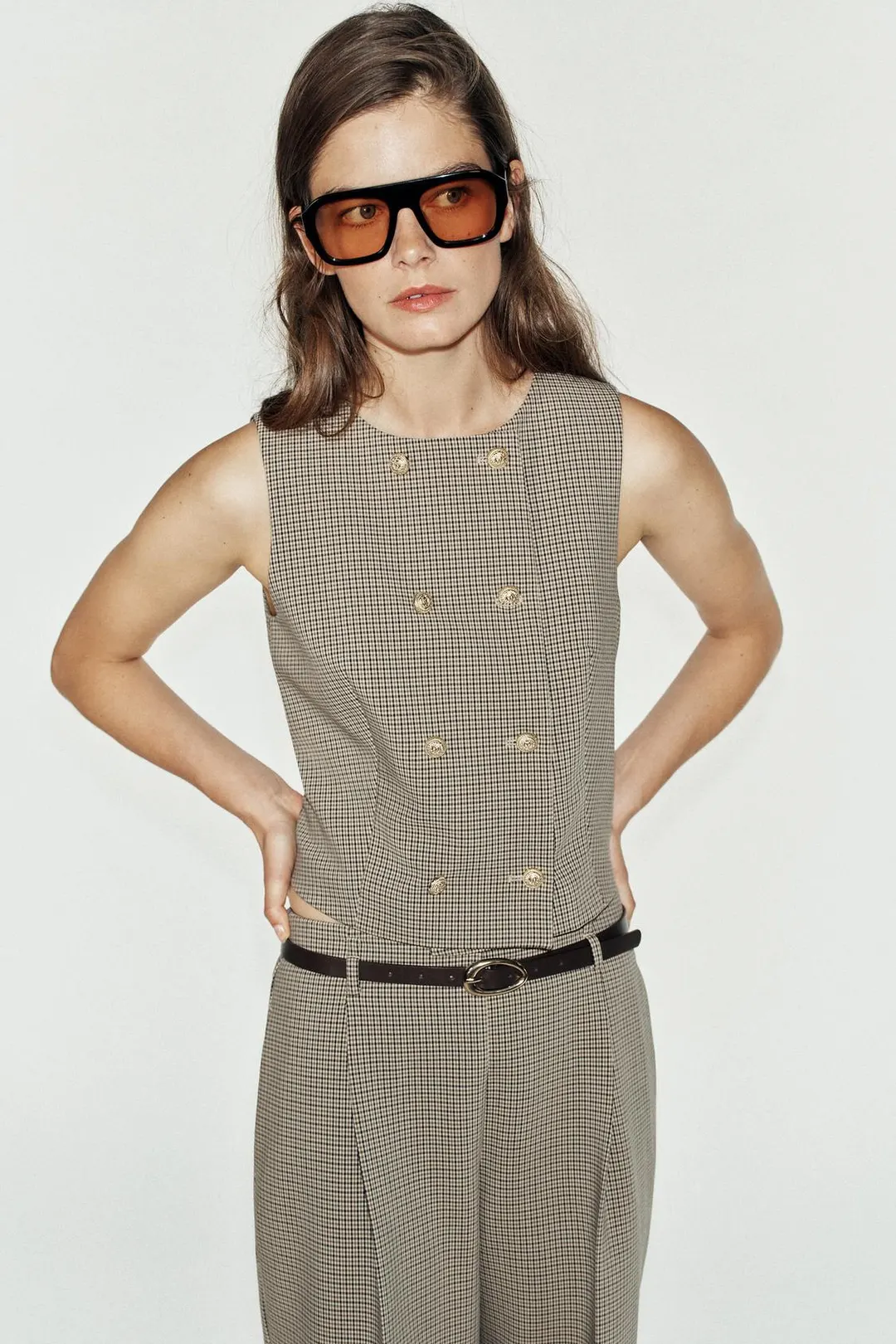 Укороченный жилет в клетку, Zara