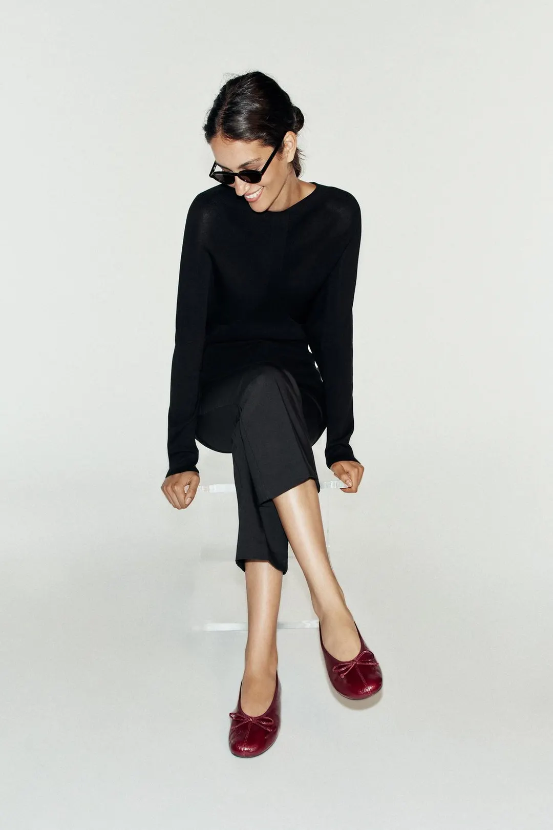 Кожаные балетки с бантом, Zara