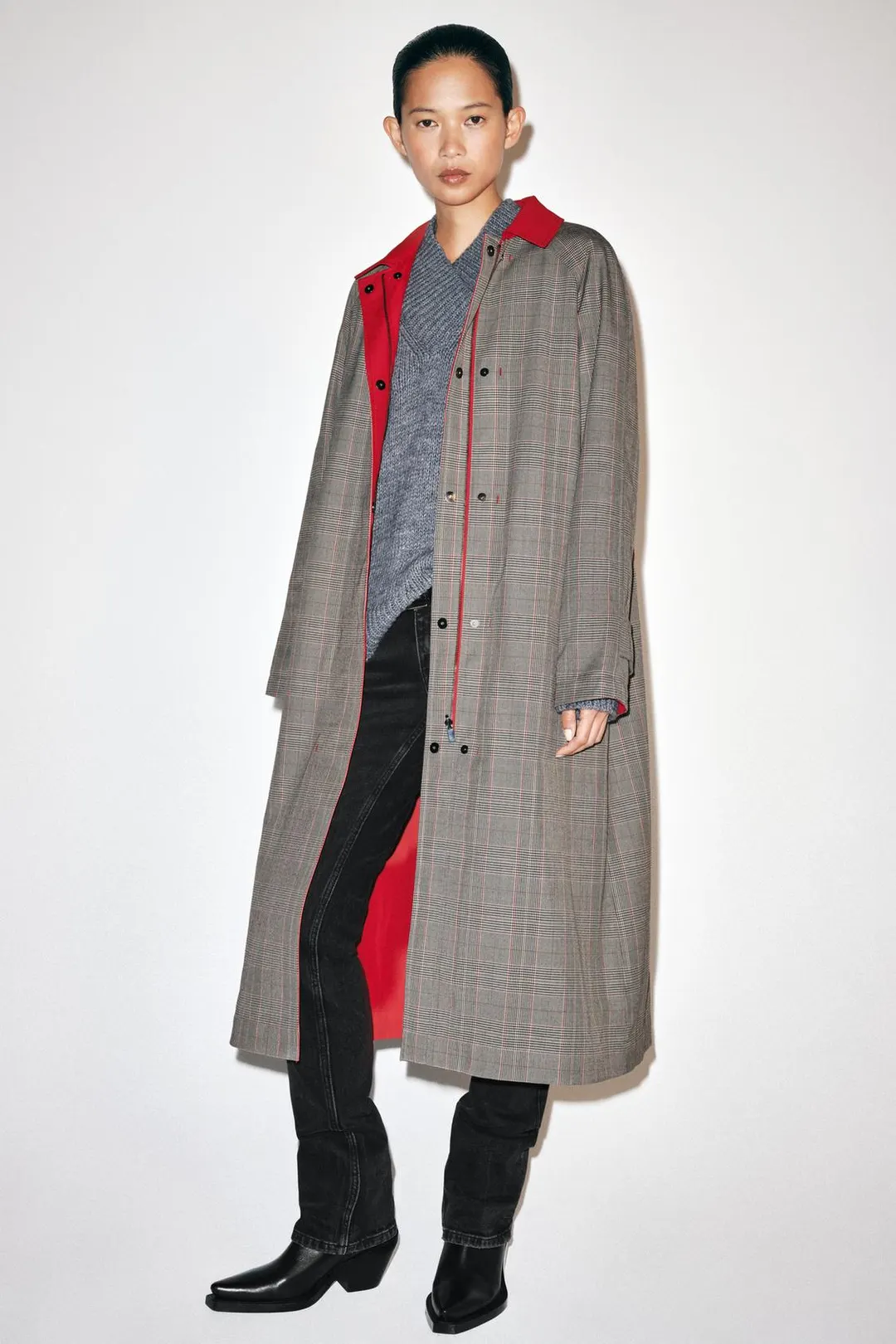 Длинный двусторонний тренч в клетку ZW Collection, Zara
