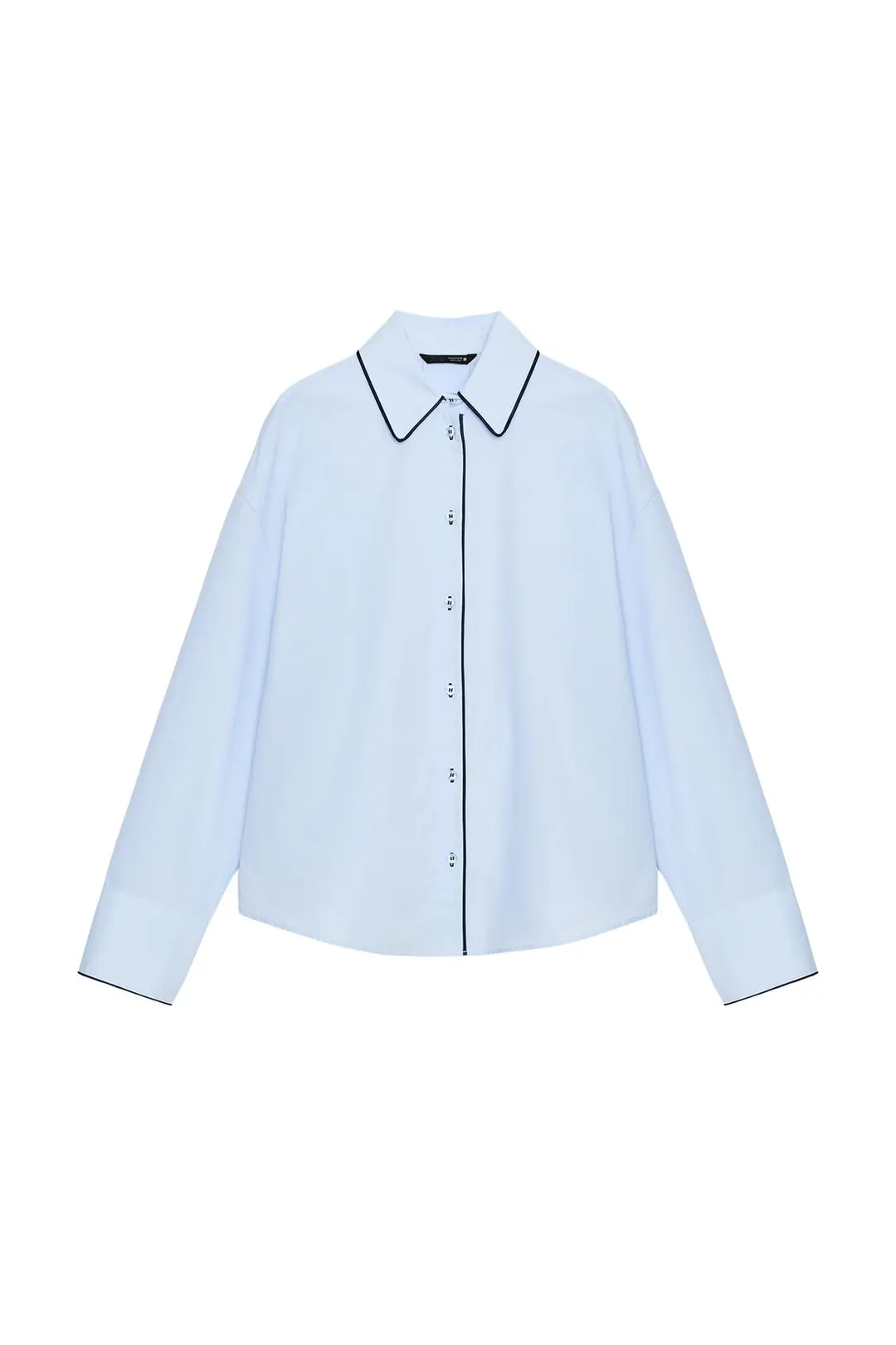 Поплиновая рубашка с контрастным кантом, Zara