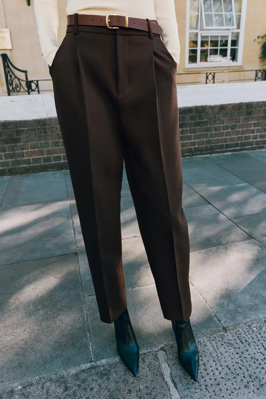 Укороченные брюки с поясом, Zara