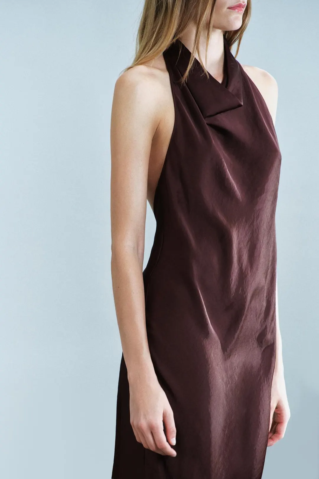 Атласное платье миди халтер ZW Collection, Zara