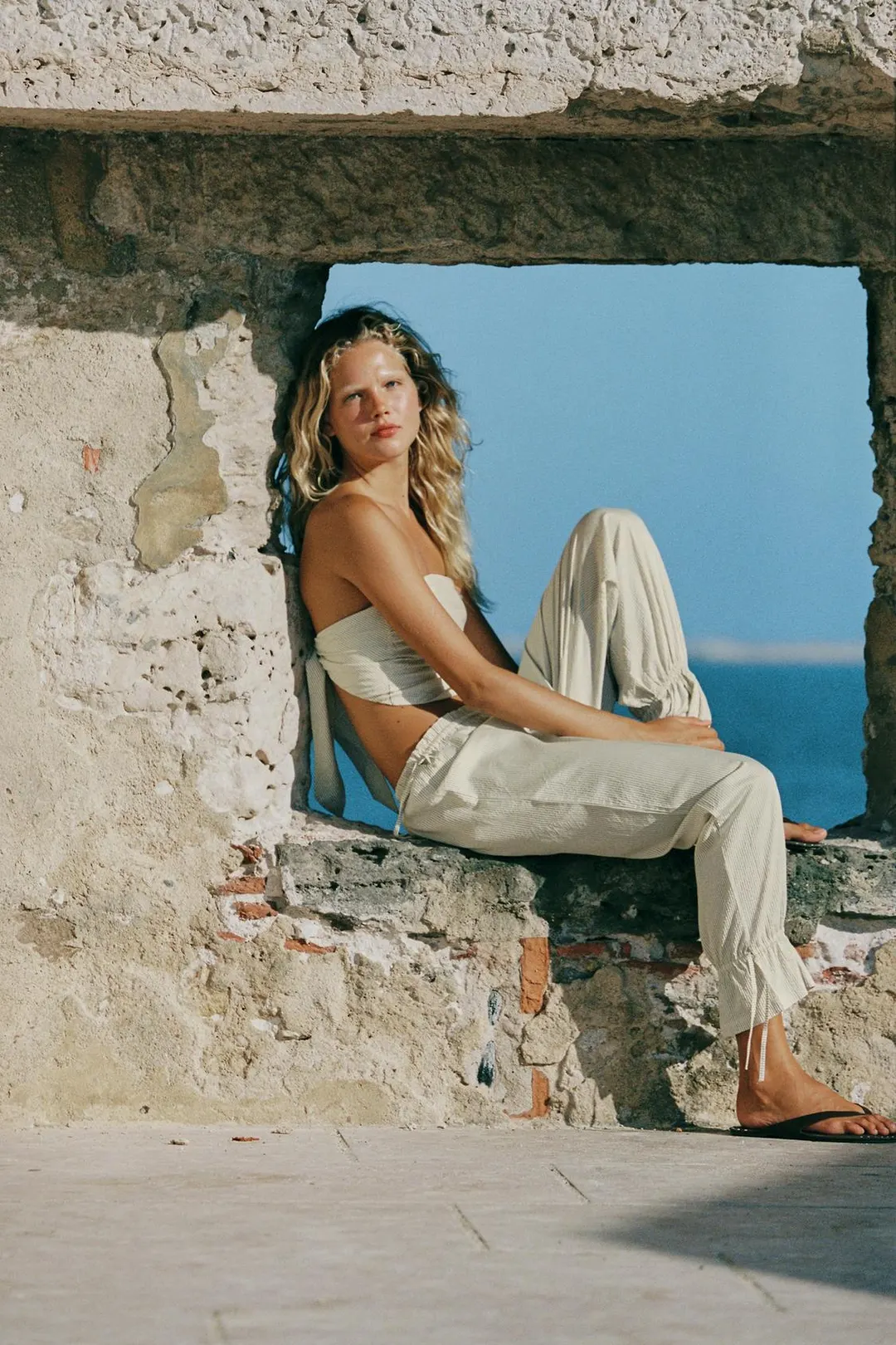 Брюки-саруэл в полоску с завязками, Zara