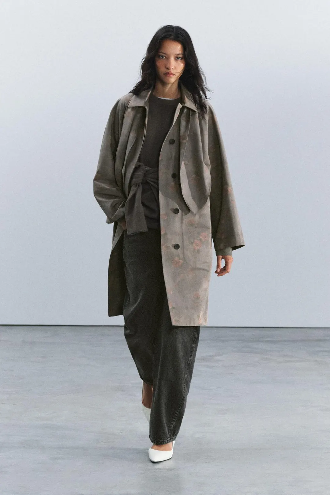 Тренч с цветочным принтом и шарфом ZW Collection, Zara