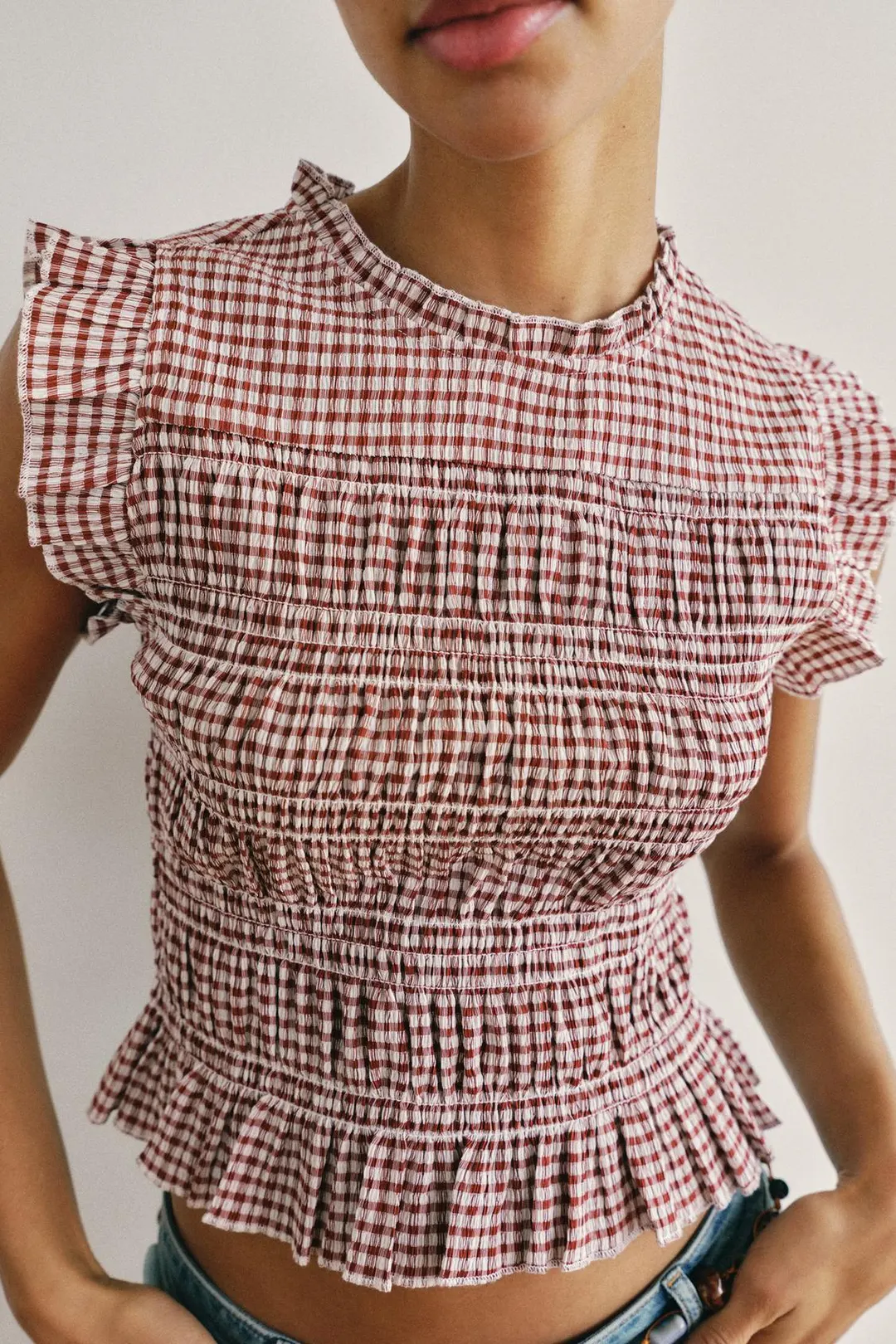 Топ в клетку виши со сборками, Zara
