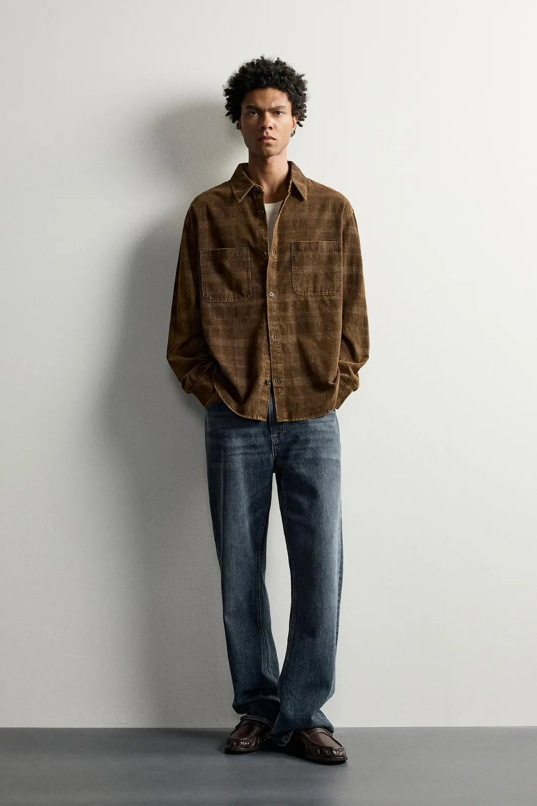 Рубашка в клетку из вельвета с эффектом стирки, Zara