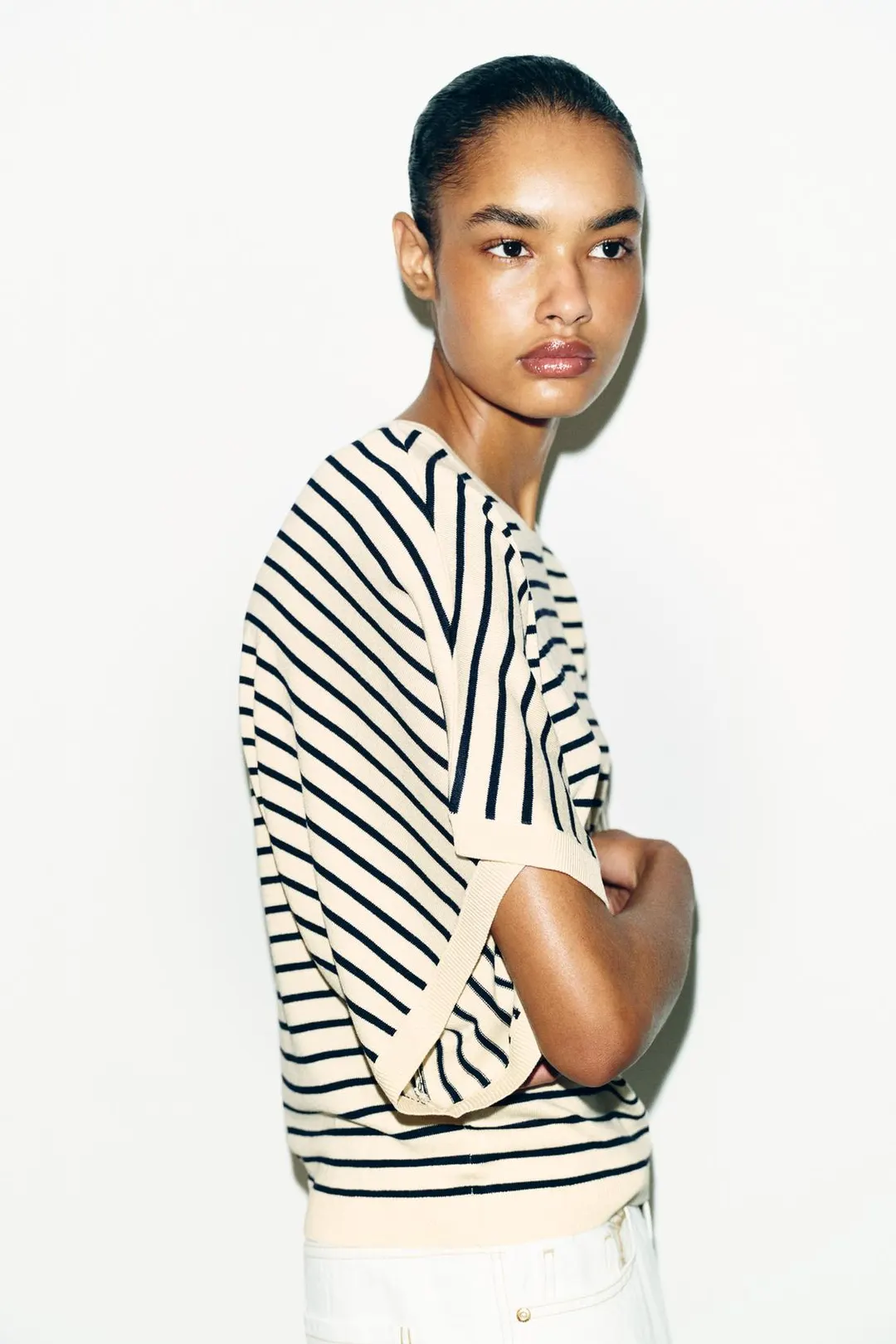 Широкий вязаный топ с короткими рукавами, Zara