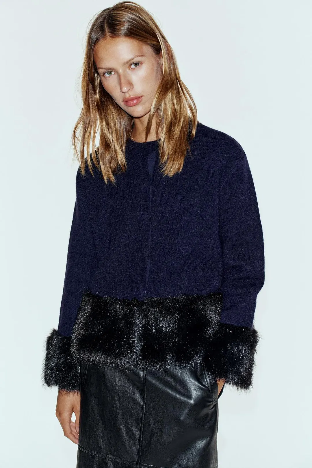 Куртка комбинированной вязки с искусственным мехом, Zara