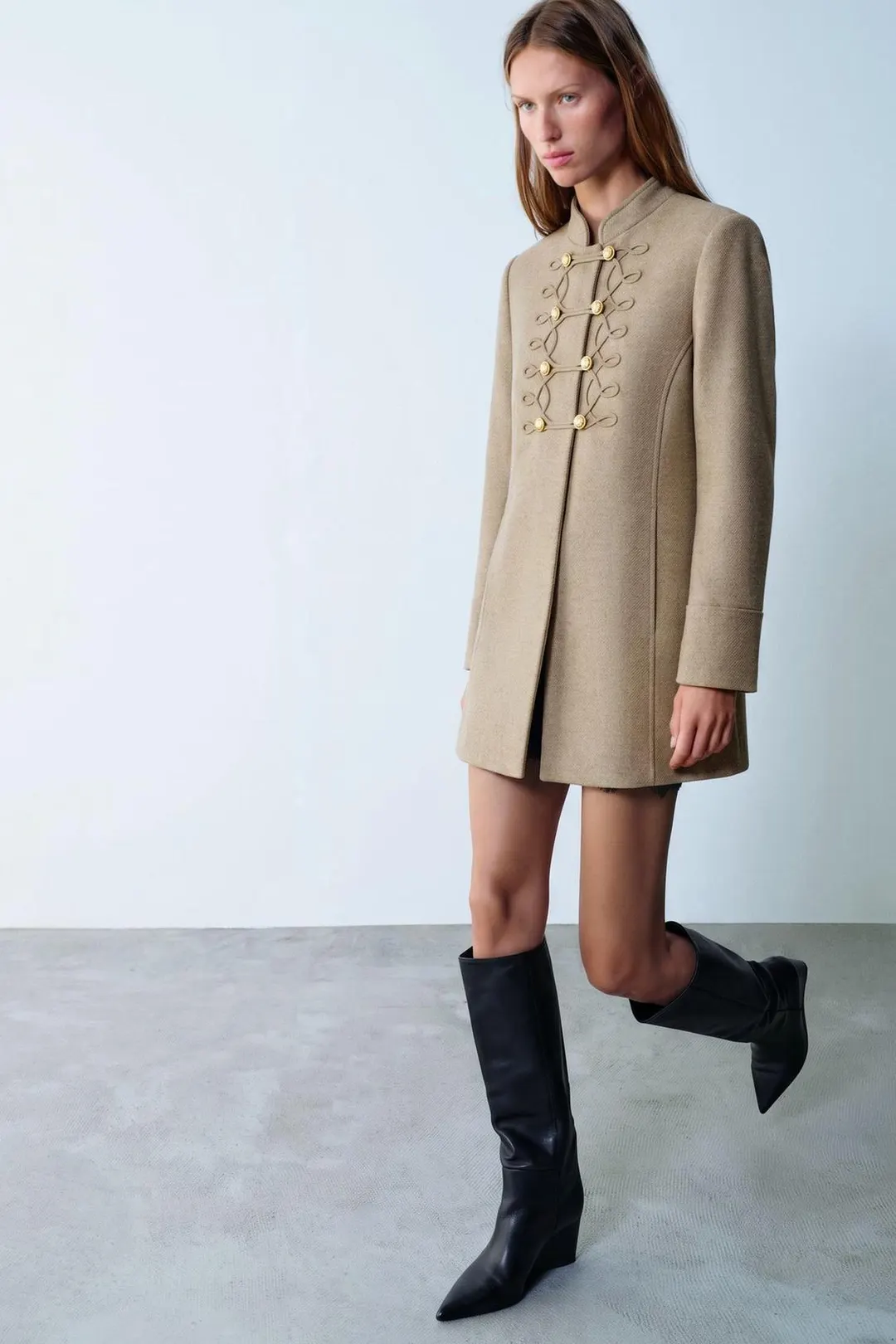 Пальто из смесовой шерсти с застежкой на клеванты, Zara