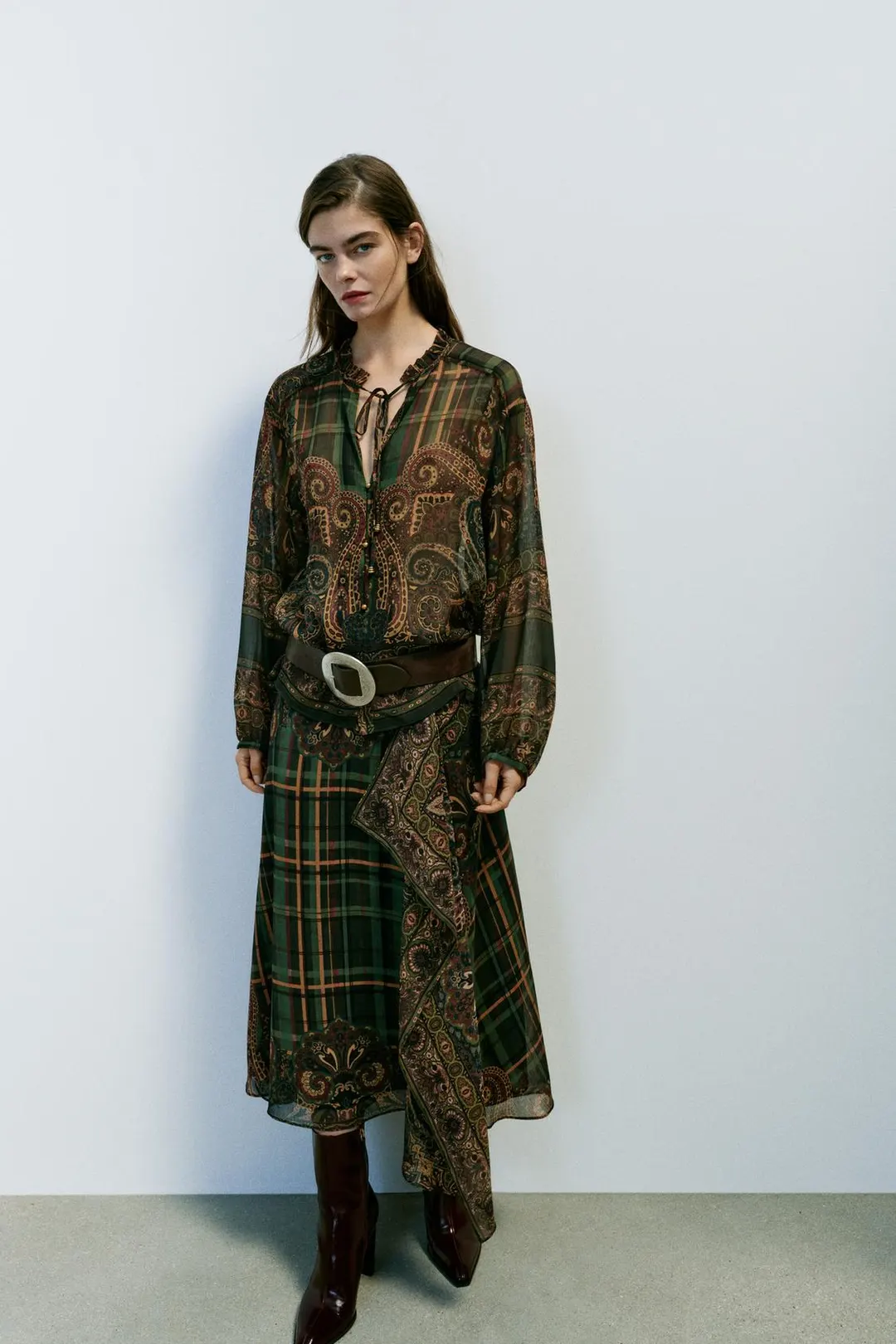 Асимметричная юбка миди с принтом, Zara