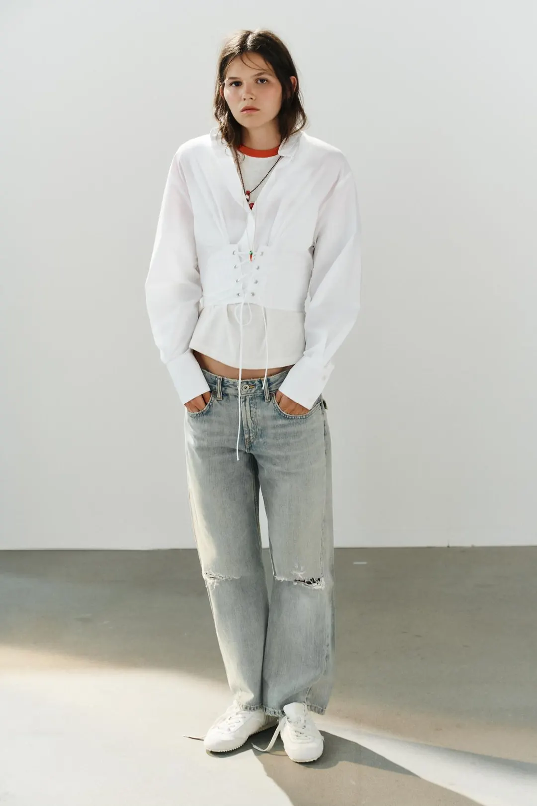 Корсетная рубашка из поплина на бретелях, Zara