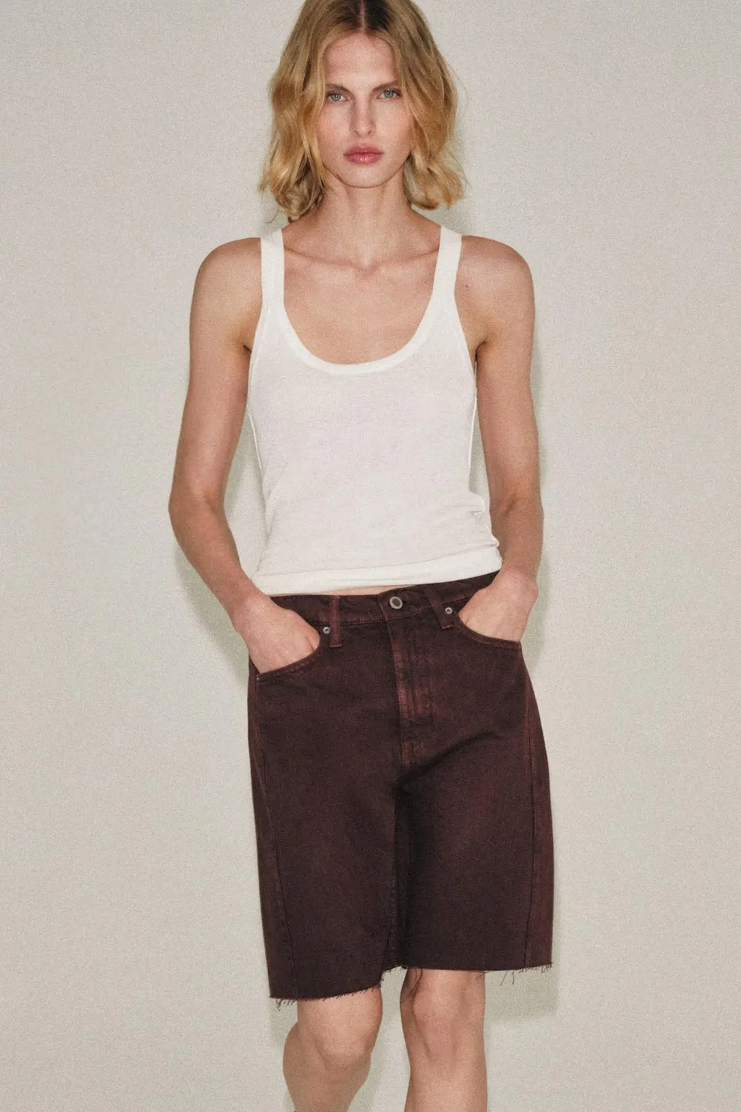 Джинсовые бермуды ZW Collection свободного кроя со средней посадкой, Zara