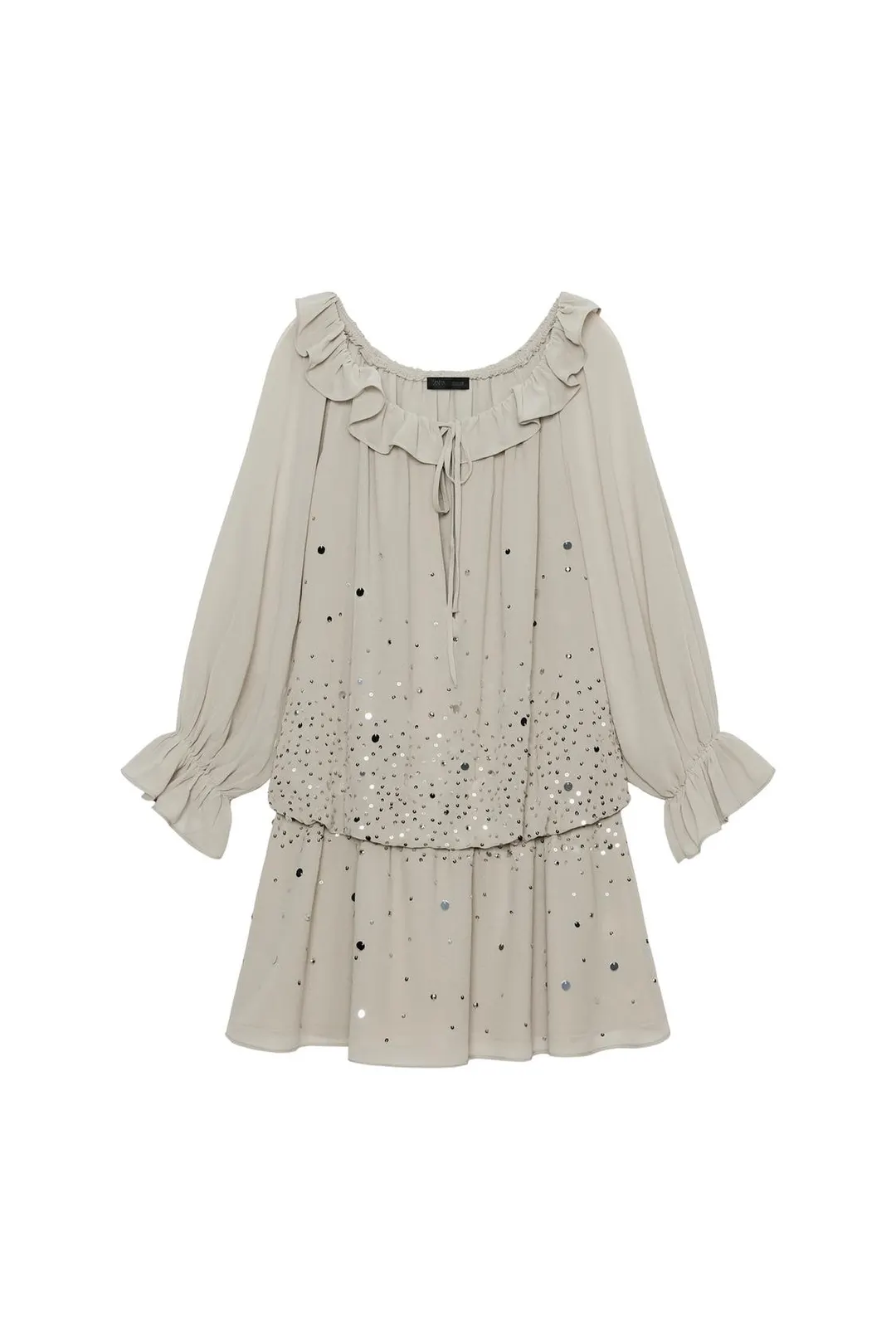 Платье из жоржета с оборками и блестящими деталями, Zara