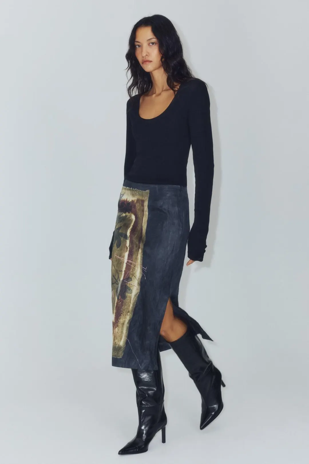 Юбка миди с принтом ZW Collection, Zara