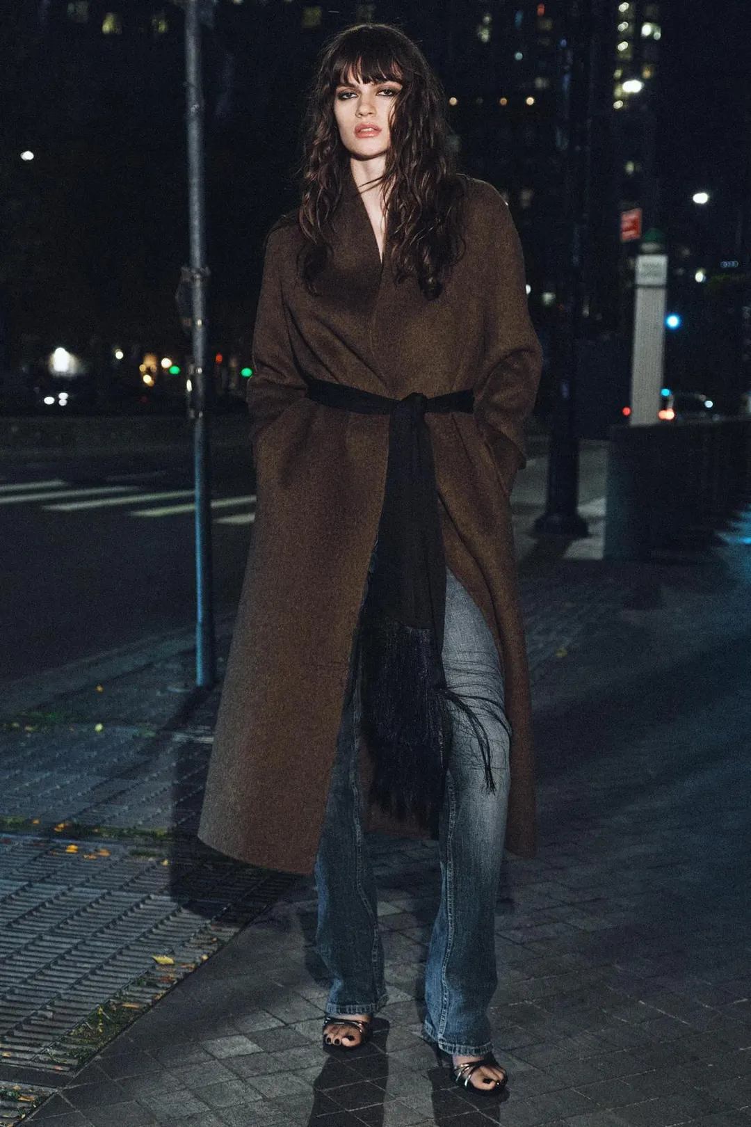 Пальто из смесовой шерсти с поясом ZW Collection, Zara