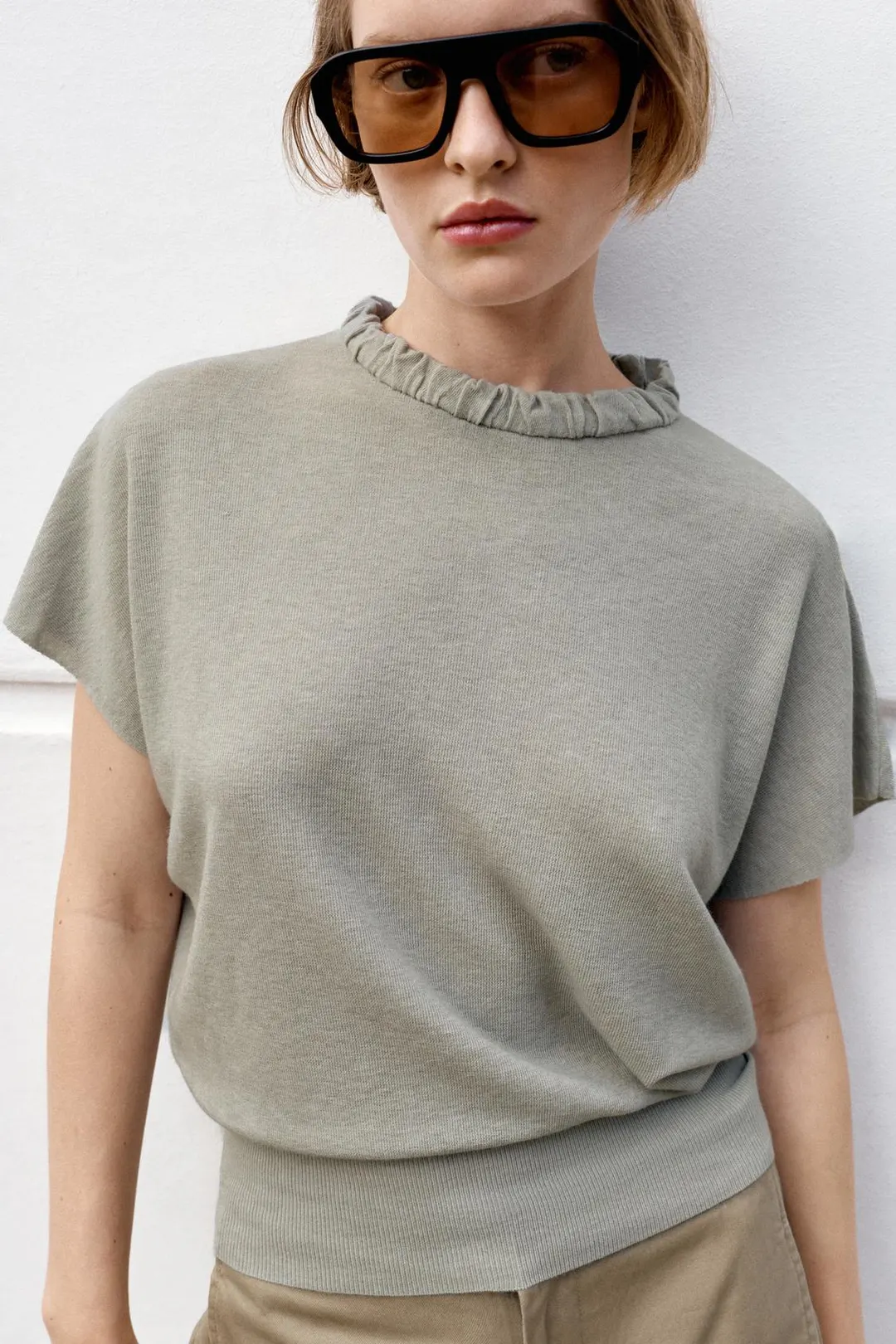 Вязаный топ с присборенной горловиной, Zara