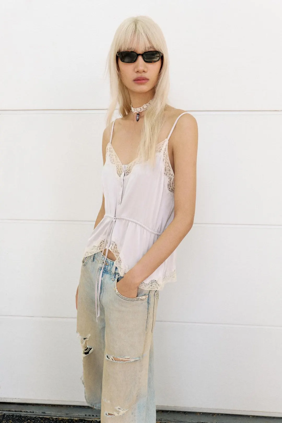 Атласный топ с кружевом, Zara