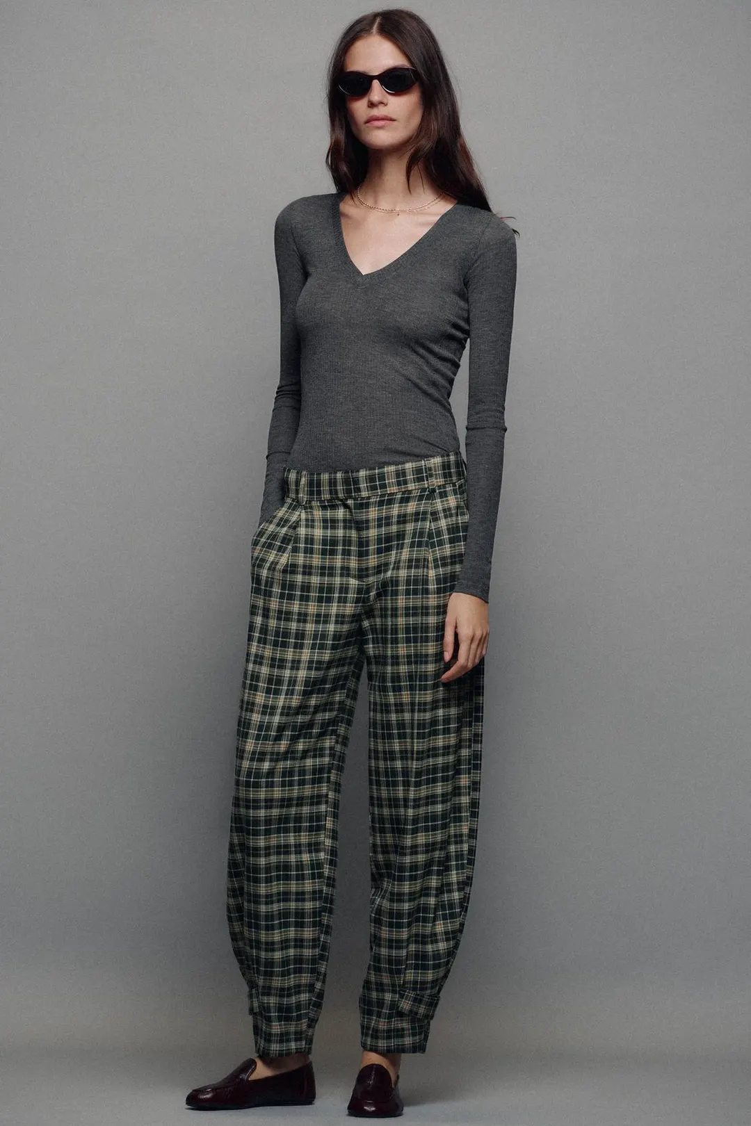 Брюки в клетку с хлястиками по низу, Zara