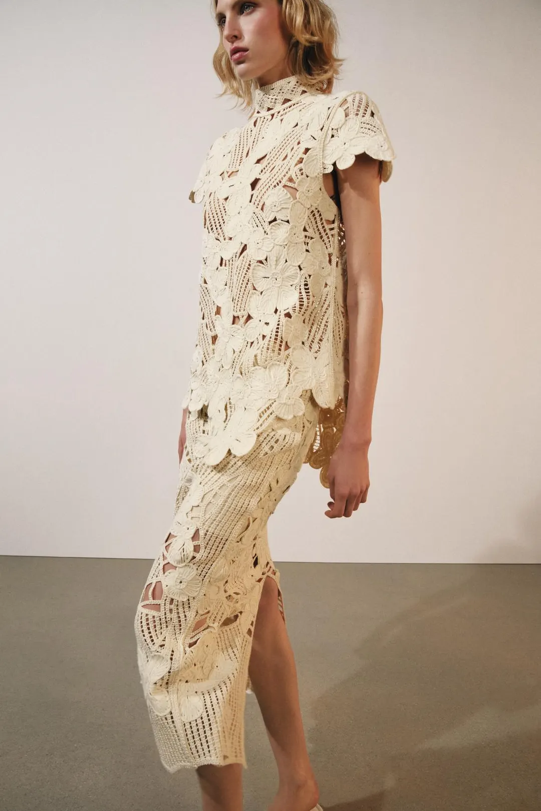 Вязаная крючком юбка миди ZW Collection, Zara