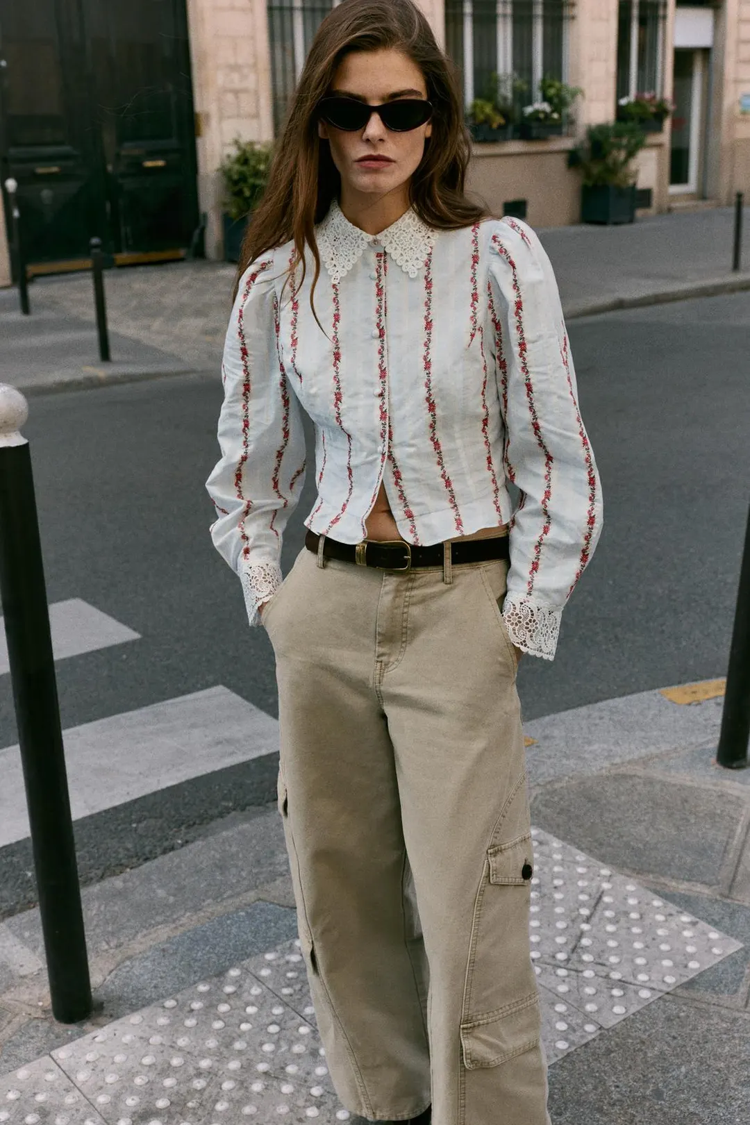 Блузка из гипюра с принтом, Zara