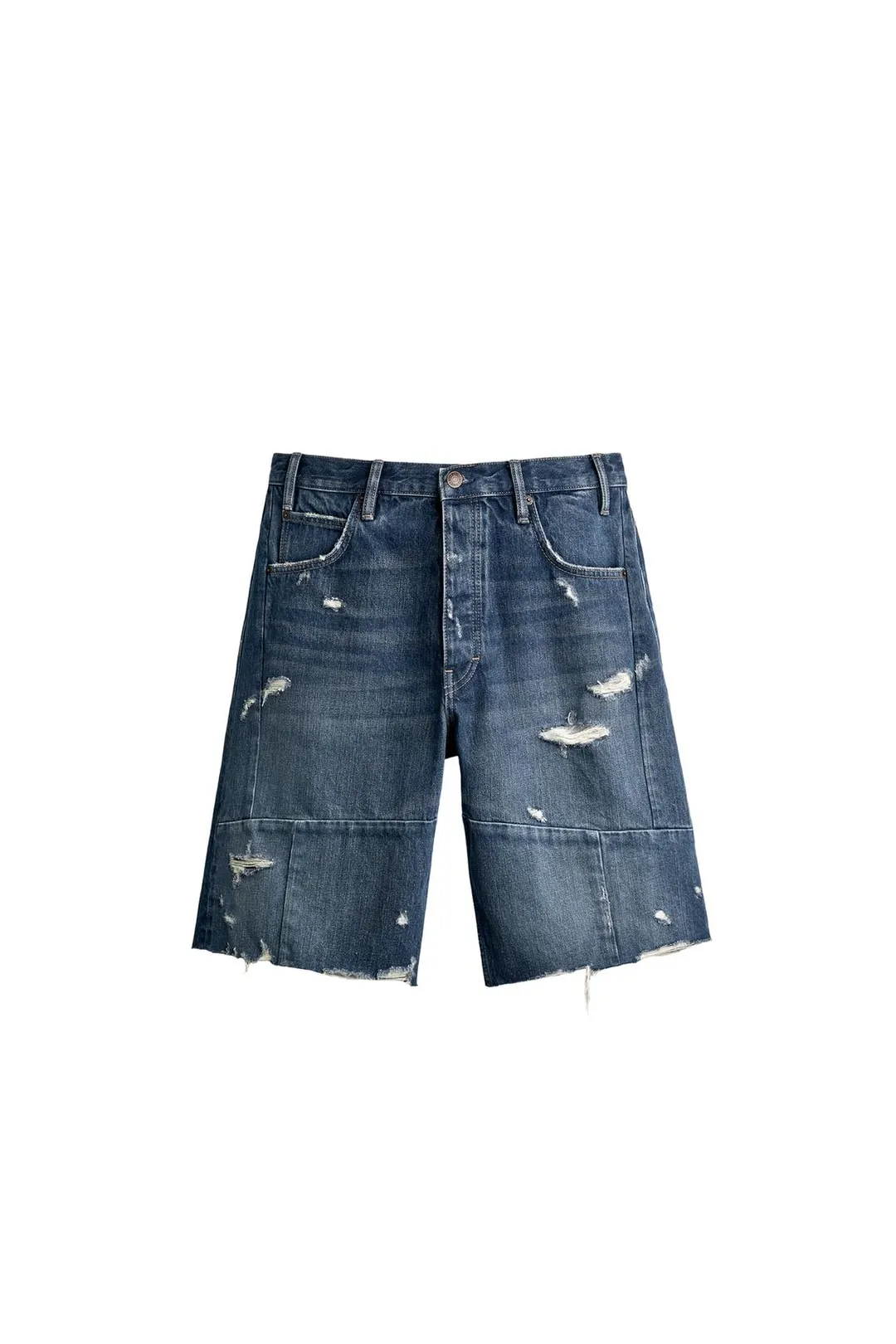 Джинсовые шорты бермуды свободного кроя со швами, Zara