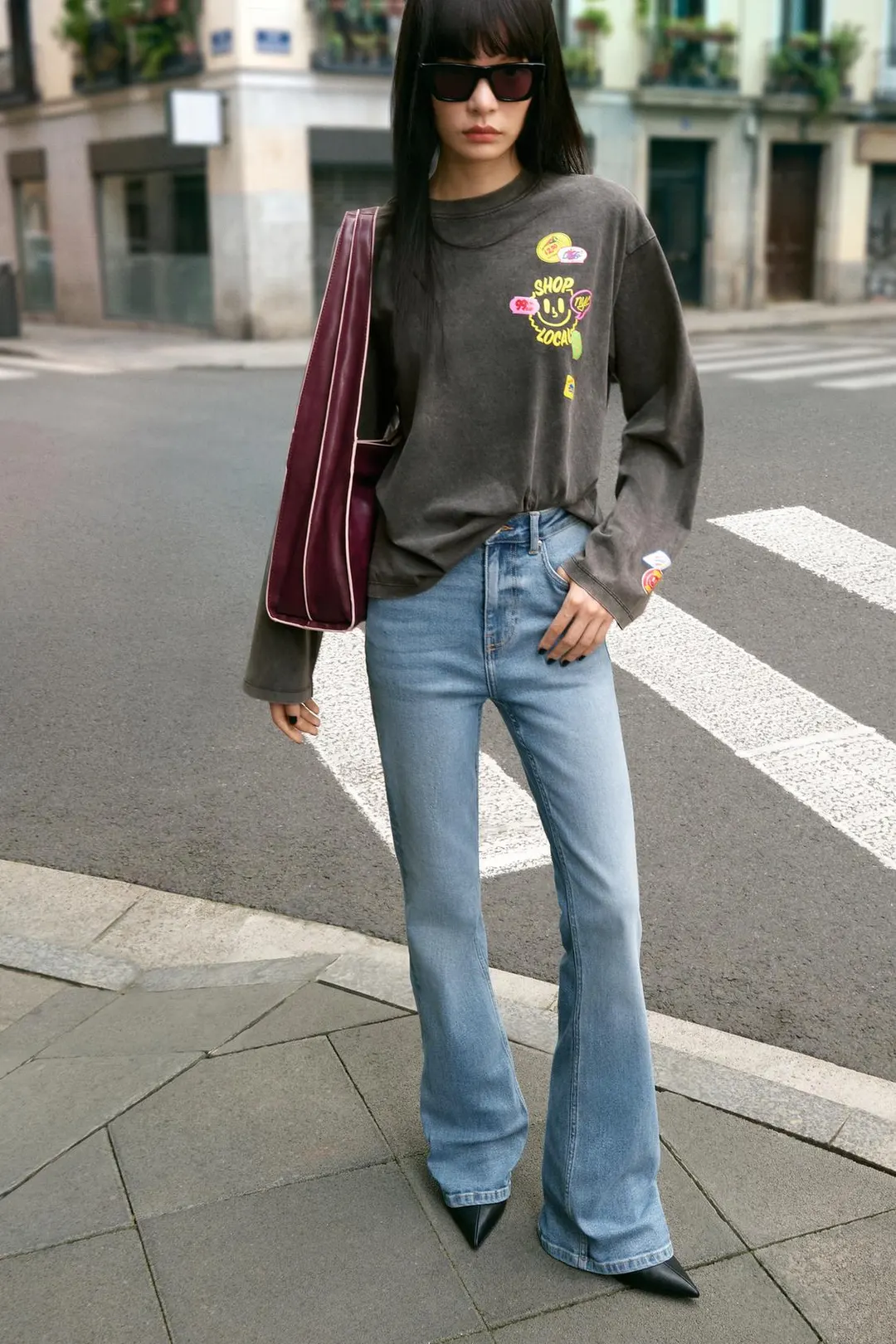 Джинсы клеш с высокой посадкой Z1975, Zara