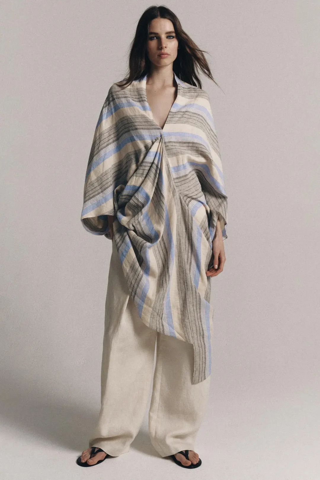 Туника ZW COLLECTION в полоску из смесового льна, Zara