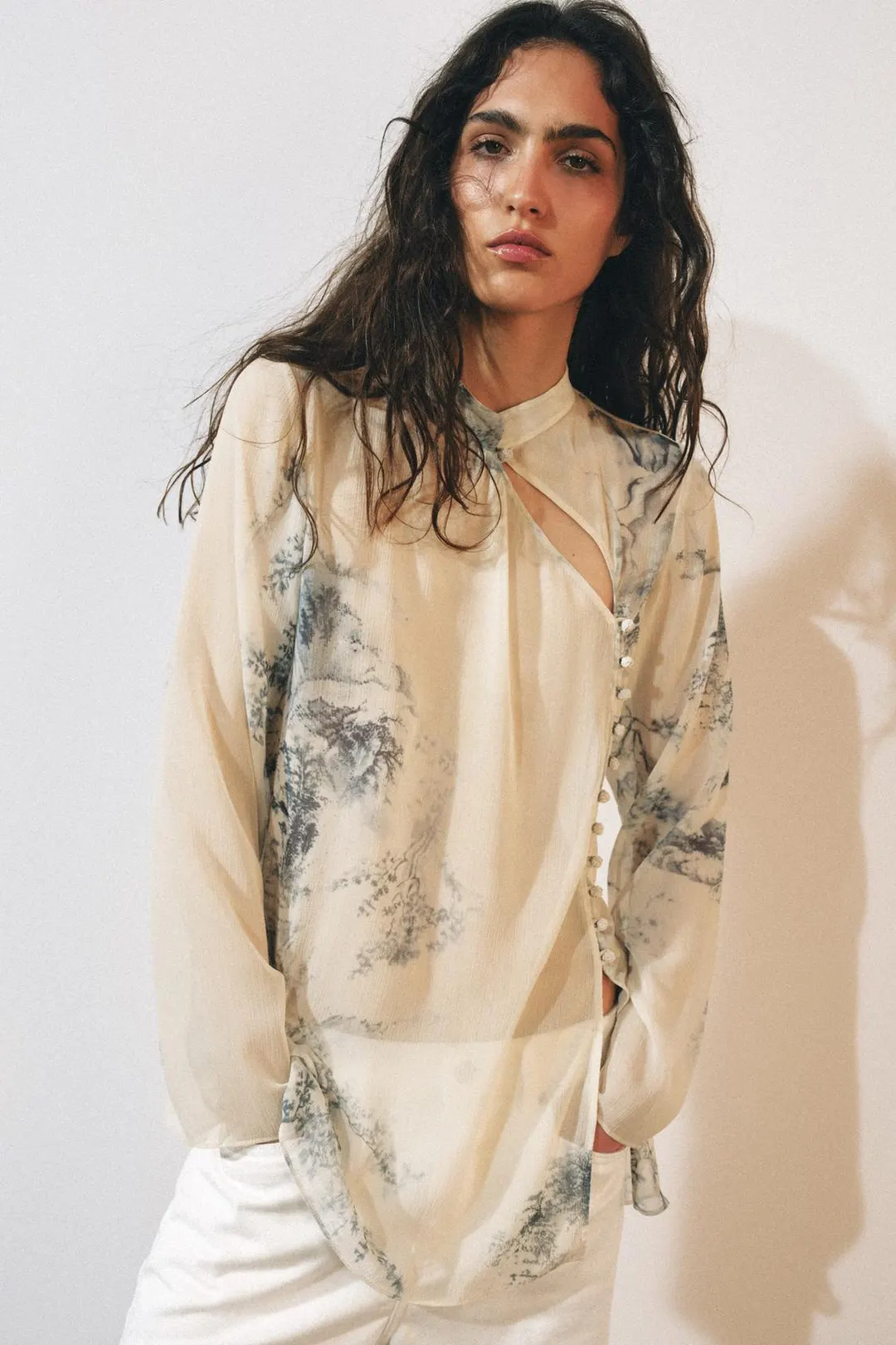 Блузка с принтом и пуговицами ZW Collection, Zara
