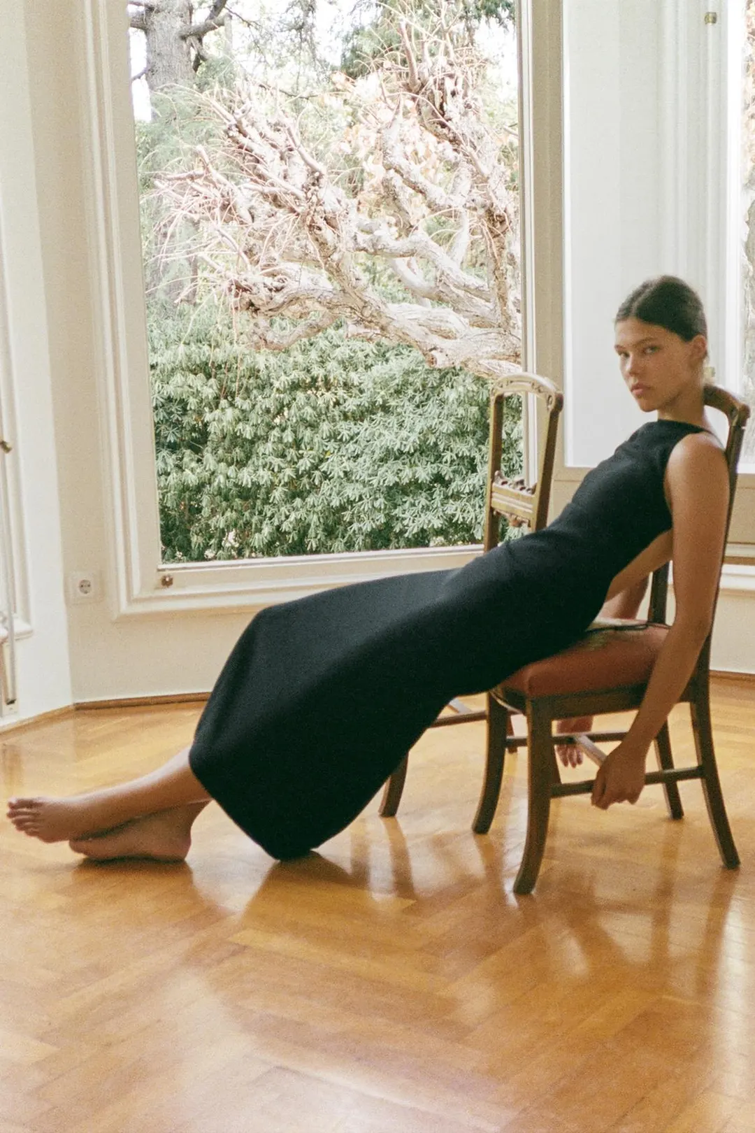 Длинное платье на бретелях из смесовой вискозы, Zara