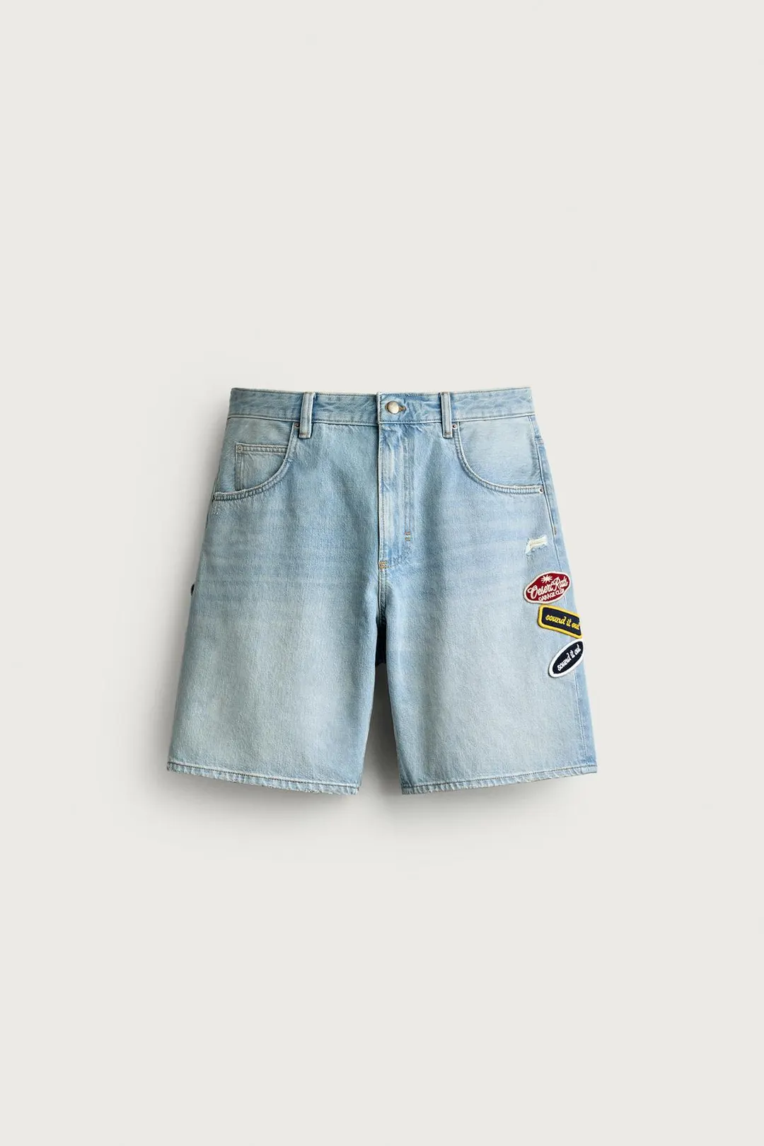 Бермуды джинсовые свободного кроя с нашивками, Zara