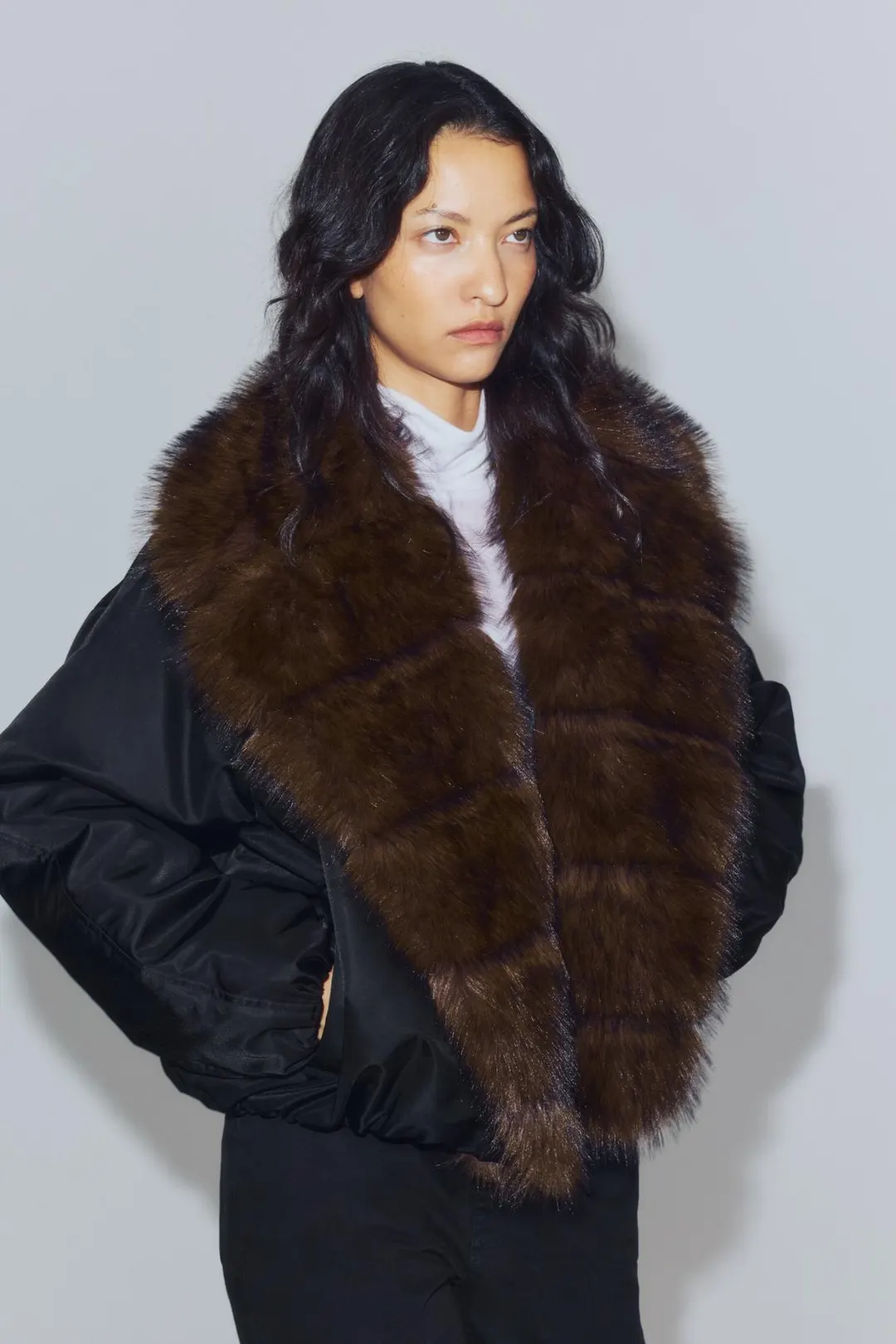 Бомбер с воротником из искусственного меха ZW Collection, Zara