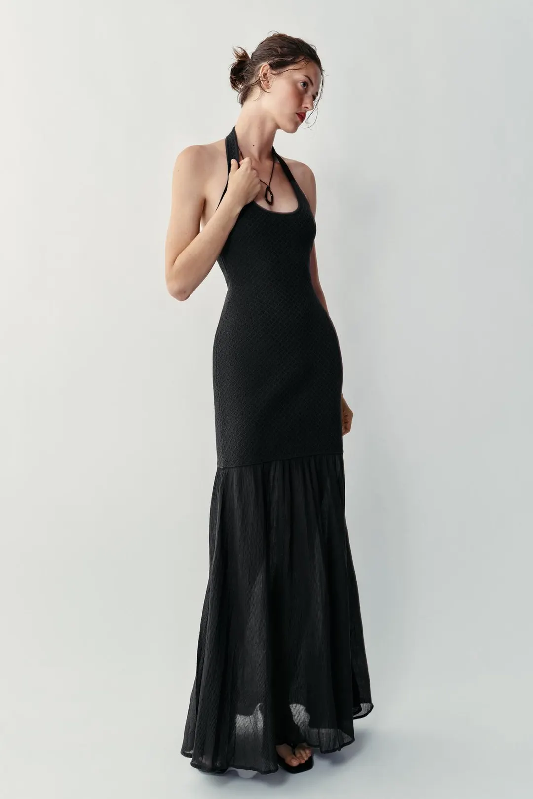 Комбинированное вязаное платье халтер, Zara