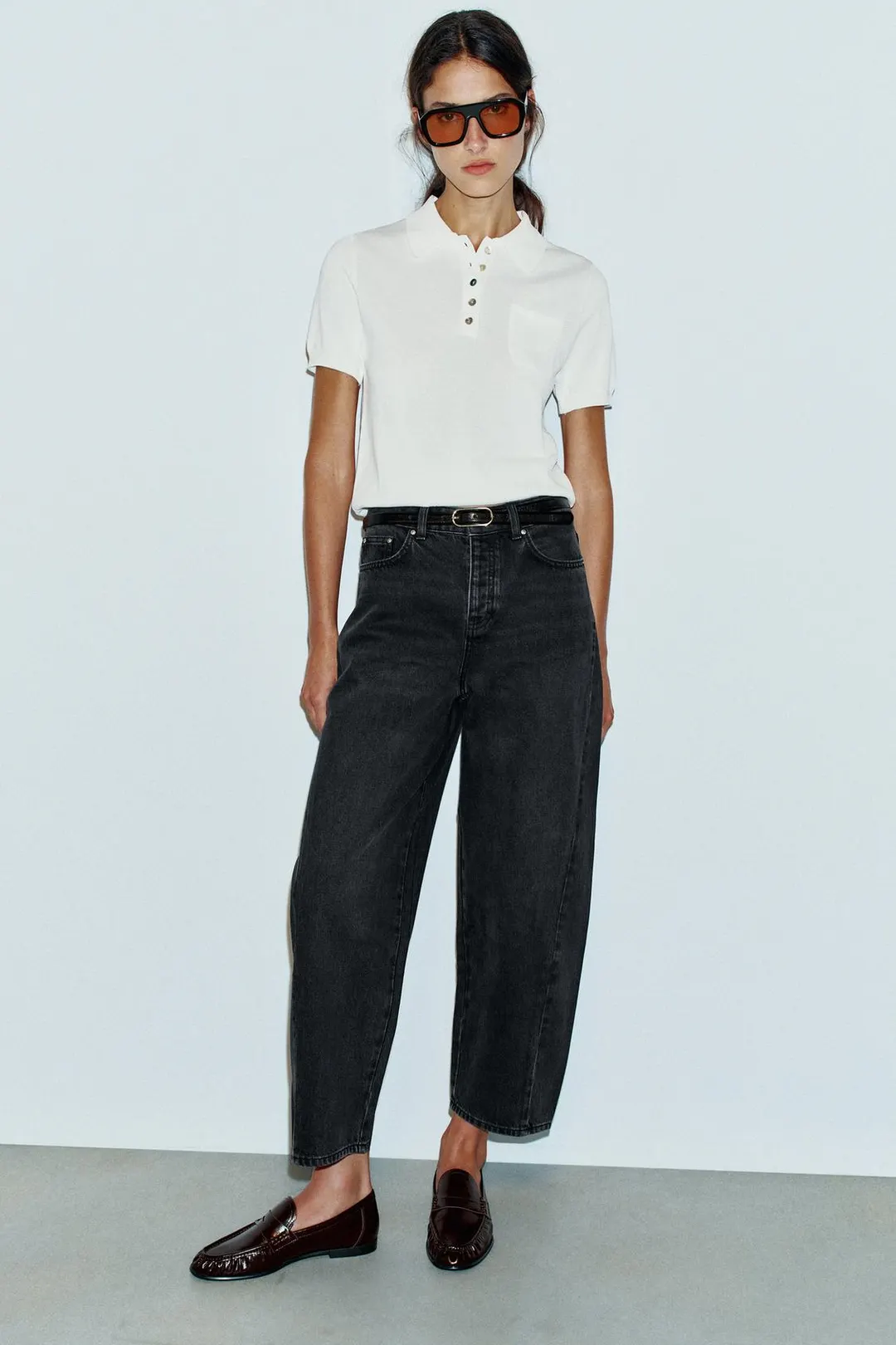 Джинсы-баллоны Z1975 с высокой посадкой и рельефными швами, Zara