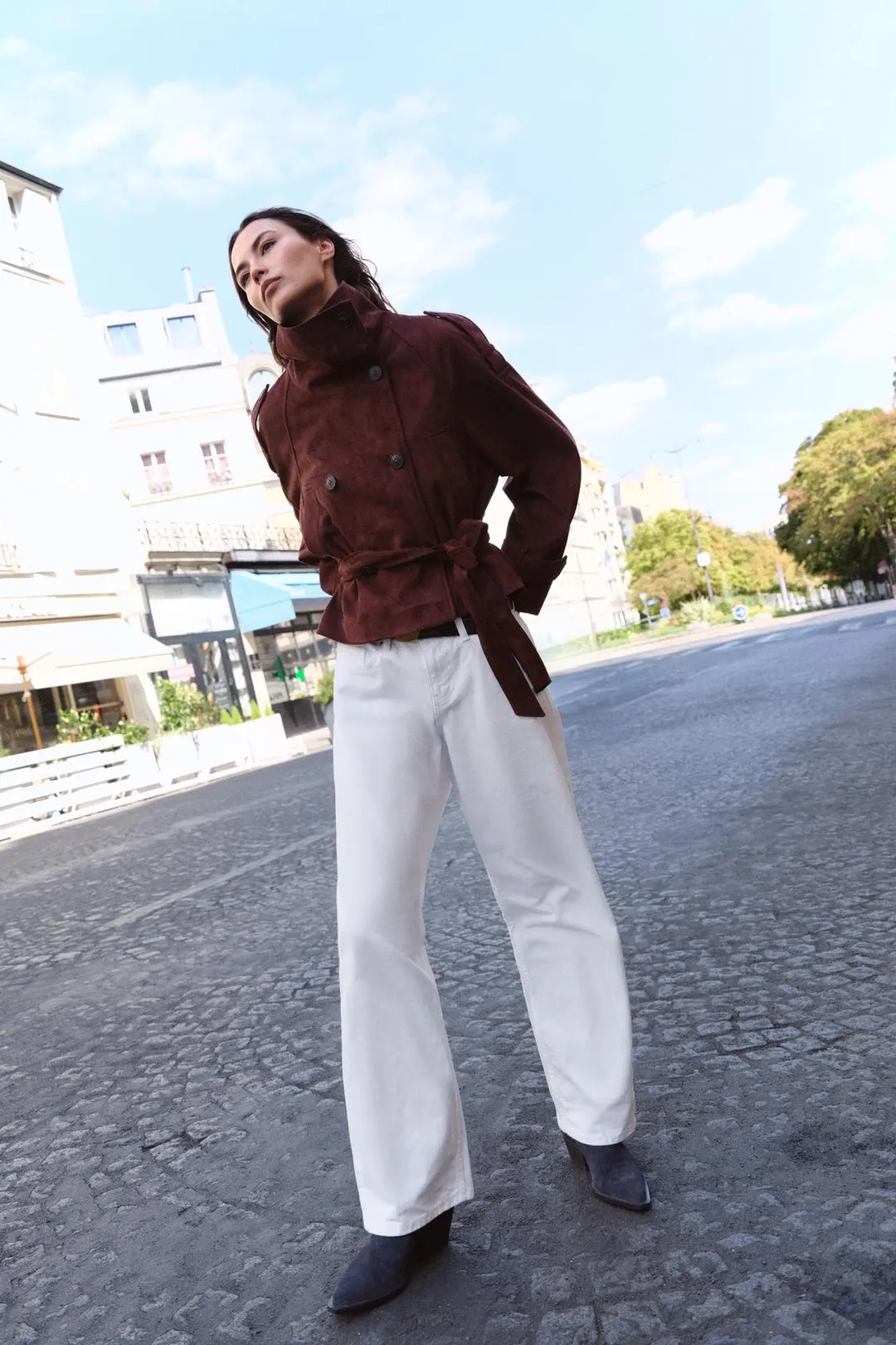 Куртка из искусственной замши с поясом, Zara