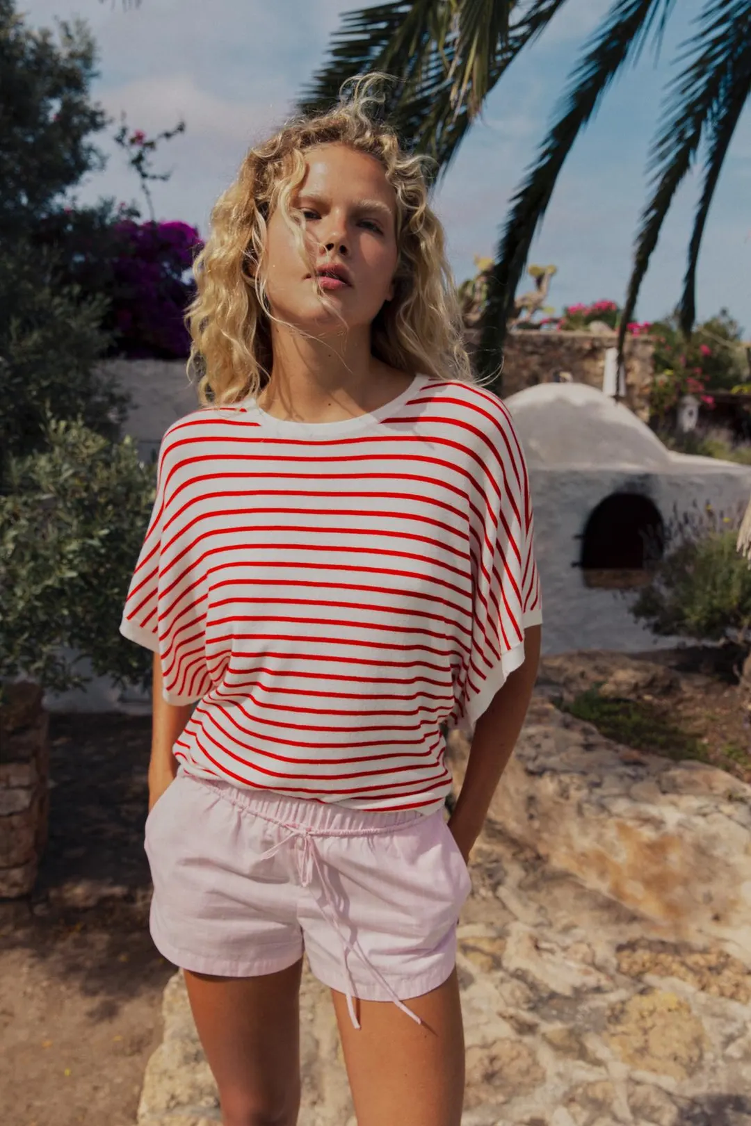 Широкий вязаный топ с короткими рукавами, Zara