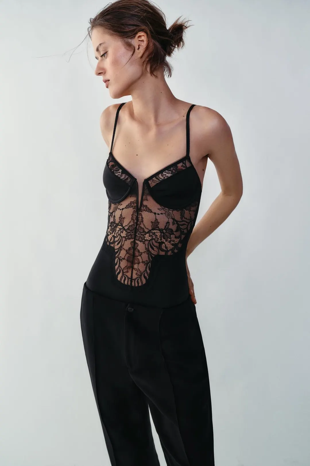 Боди с кружевной отделкой, Zara